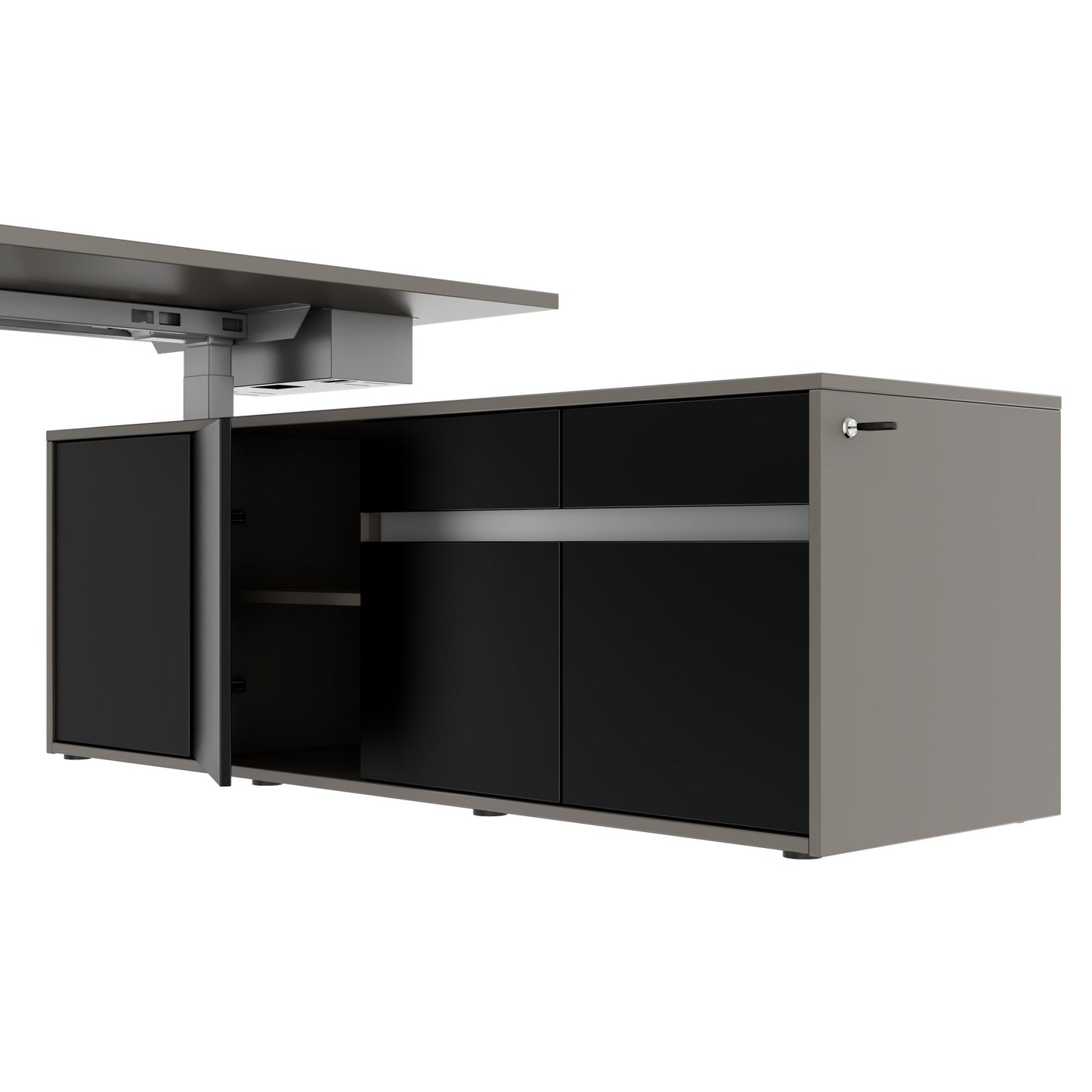 MOTION 2-Motoren-Schreibtisch mit Sideboard | Elektrisch höhenverstellbar, 2000 x 1800 mm, Cubanitgrau