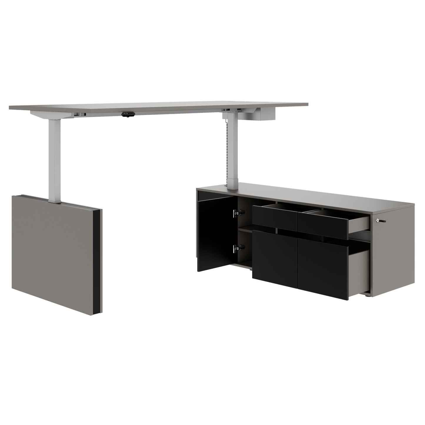 MOTION 2-Motoren-Schreibtisch mit Sideboard | Elektrisch höhenverstellbar, 2000 x 1800 mm, Cubanitgrau