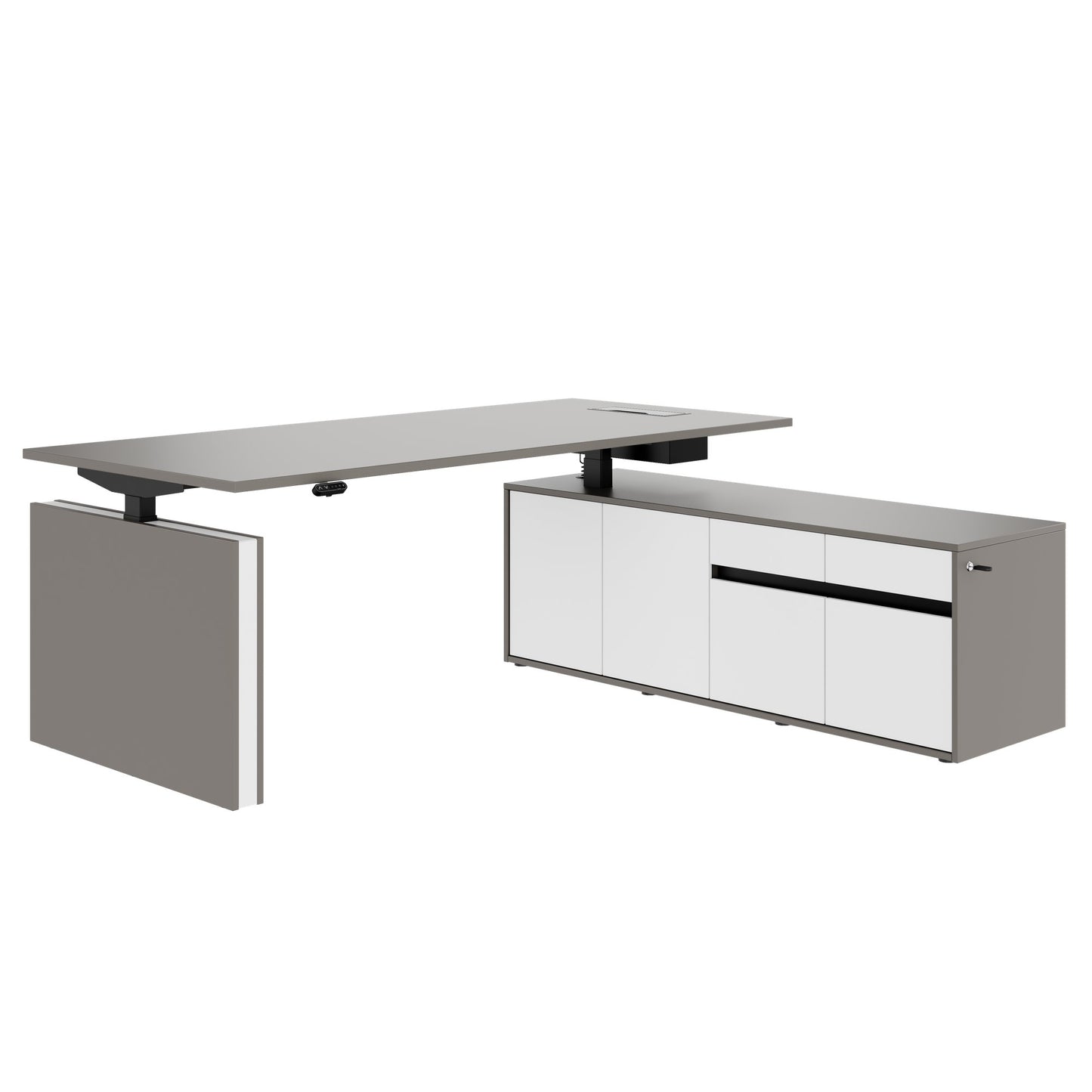 MOTION 2-Motoren-Schreibtisch mit Sideboard | Elektrisch höhenverstellbar, 2000 x 1800 mm, Cubanitgrau
