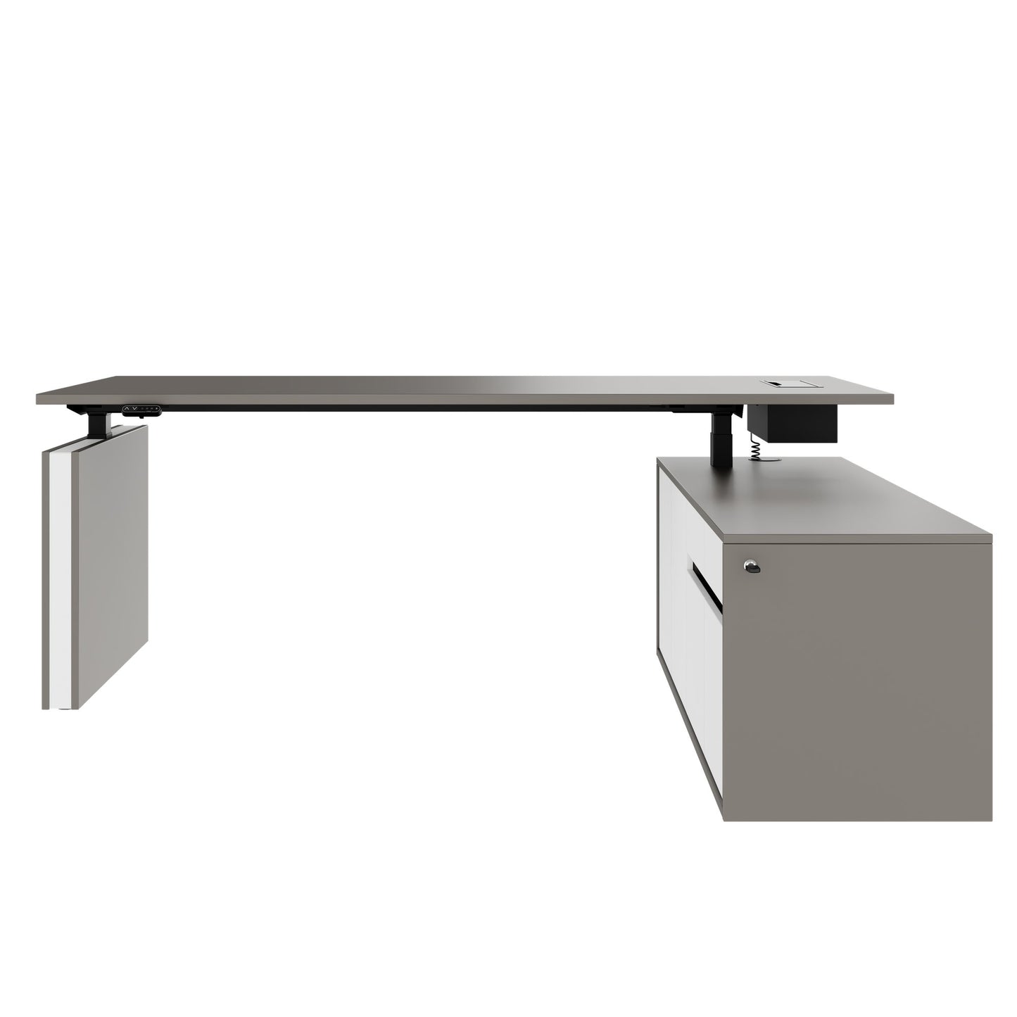 MOTION 2-Motoren-Schreibtisch mit Sideboard | Elektrisch höhenverstellbar, 2000 x 1800 mm, Cubanitgrau
