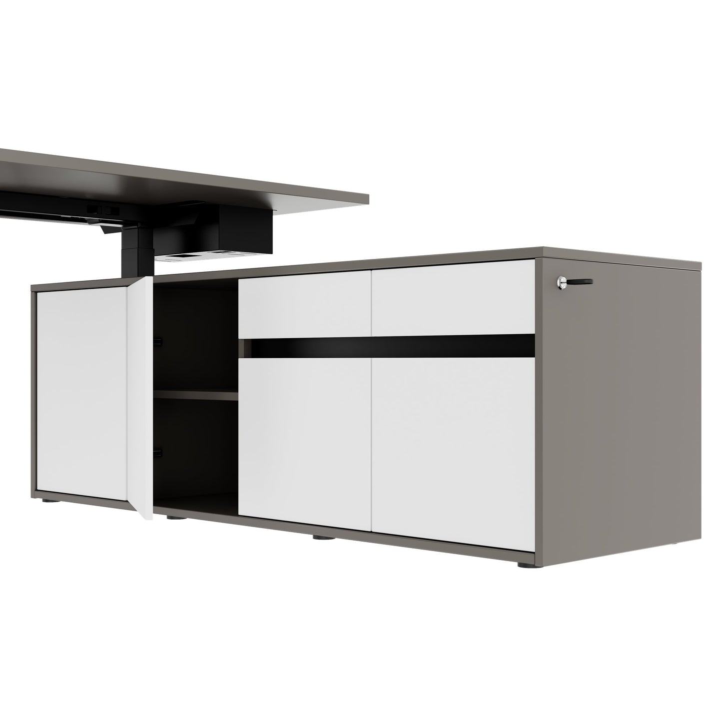 MOTION 2-Motoren-Schreibtisch mit Sideboard | Elektrisch höhenverstellbar, 2000 x 1800 mm, Cubanitgrau