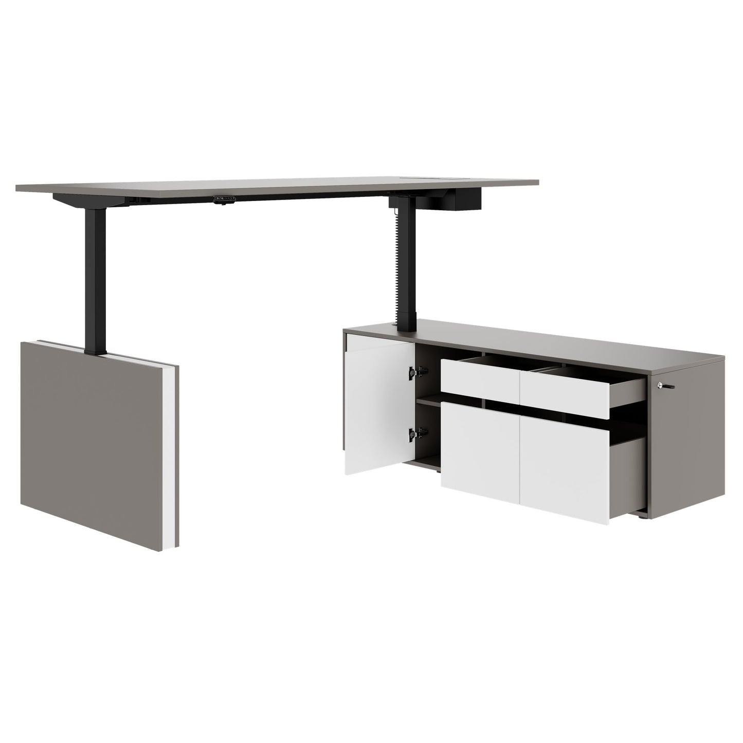 MOTION 2-Motoren-Schreibtisch mit Sideboard | Elektrisch höhenverstellbar, 2000 x 1800 mm, Cubanitgrau