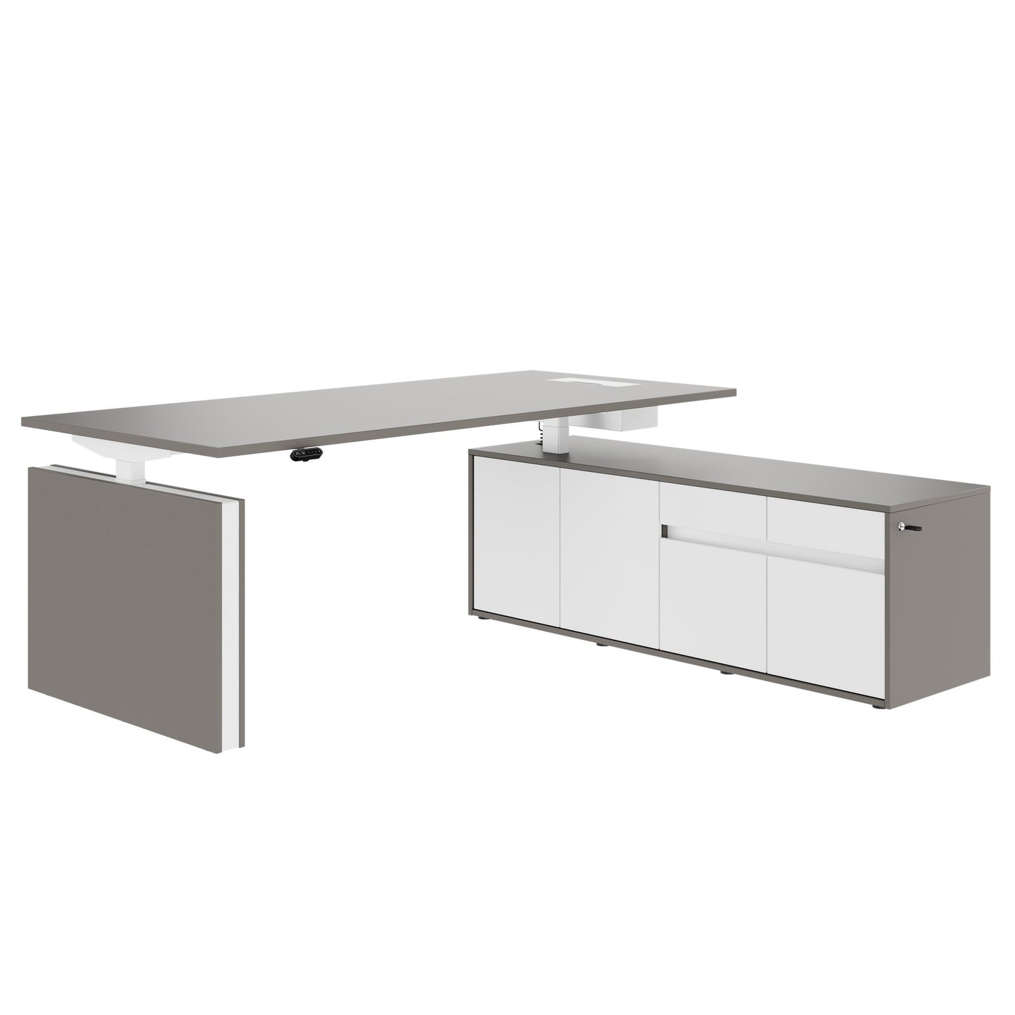 MOTION 2-Motoren-Schreibtisch mit Sideboard | Elektrisch höhenverstellbar, 2000 x 1800 mm, Cubanitgrau