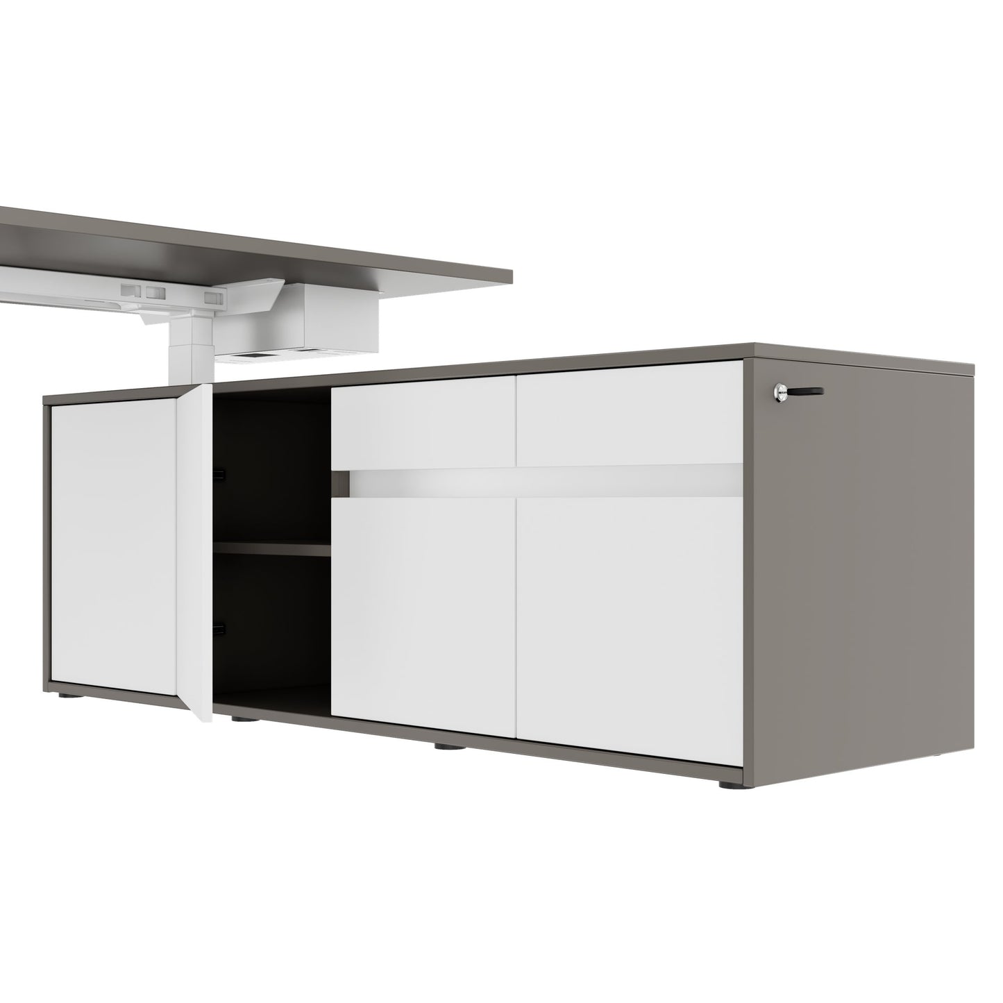 MOTION 2-Motoren-Schreibtisch mit Sideboard | Elektrisch höhenverstellbar, 2000 x 1800 mm, Cubanitgrau