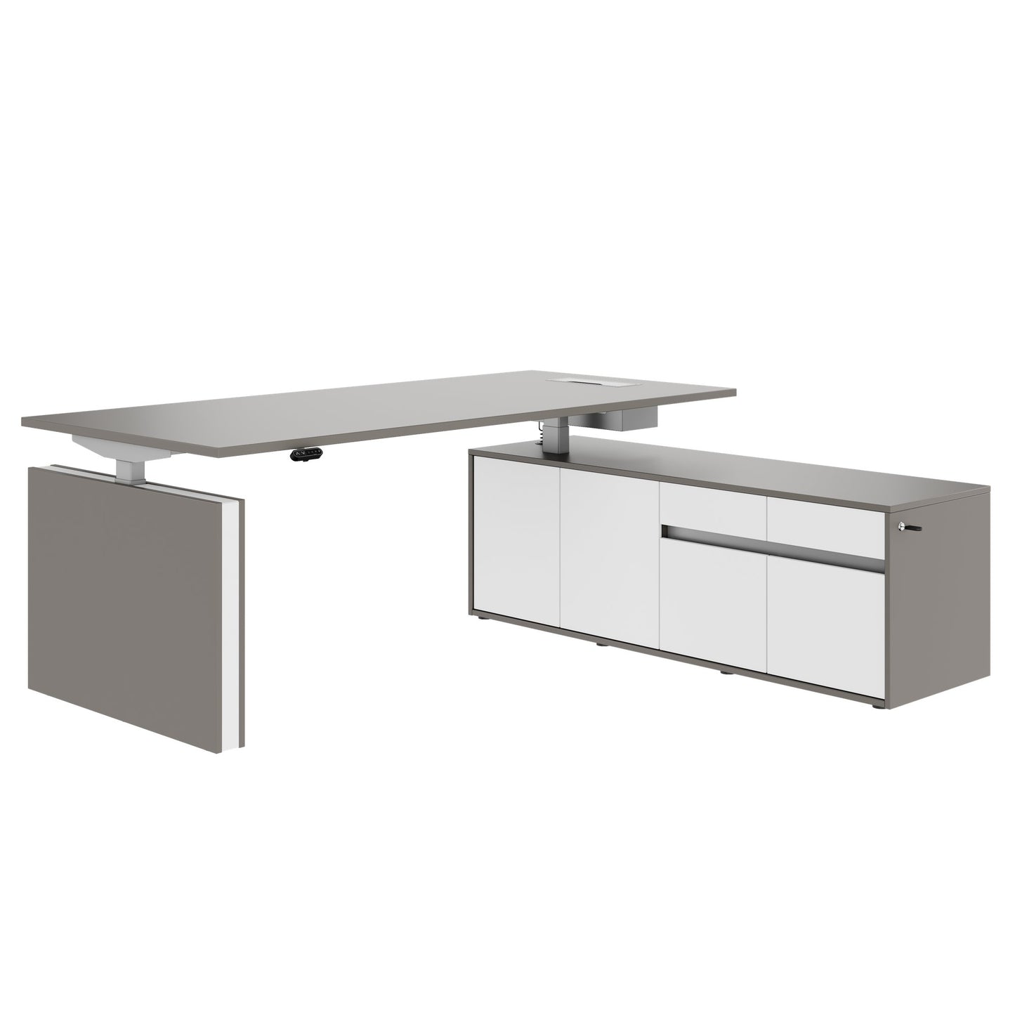 MOTION 2-Motoren-Schreibtisch mit Sideboard | Elektrisch höhenverstellbar, 2000 x 1800 mm, Cubanitgrau