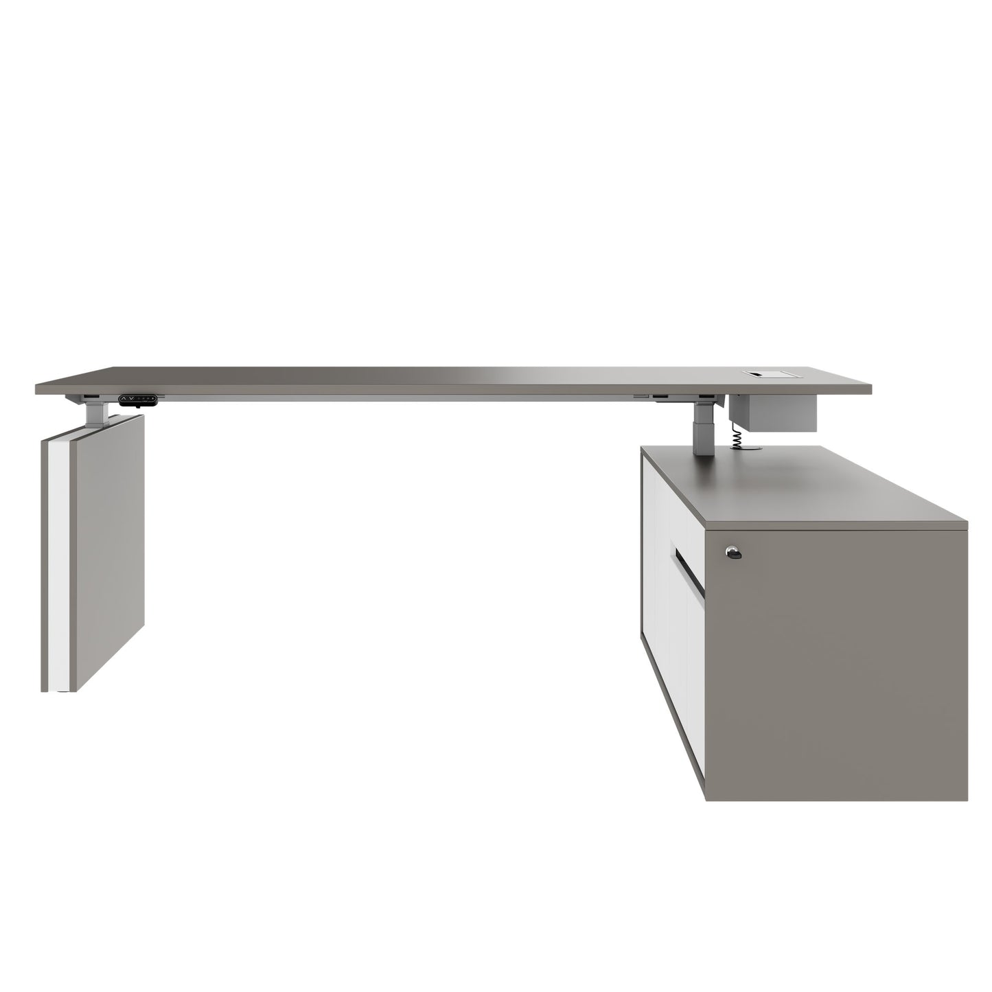 MOTION 2-Motoren-Schreibtisch mit Sideboard | Elektrisch höhenverstellbar, 2000 x 1800 mm, Cubanitgrau