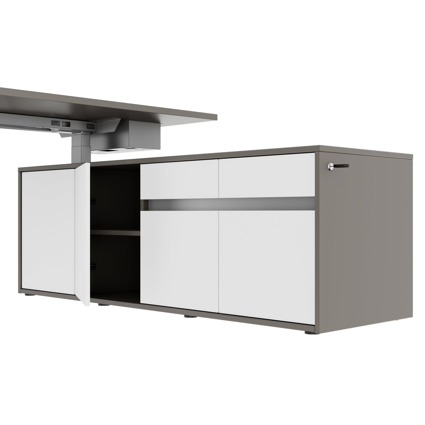 MOTION 2-Motoren-Schreibtisch mit Sideboard | Elektrisch höhenverstellbar, 2000 x 1800 mm, Cubanitgrau