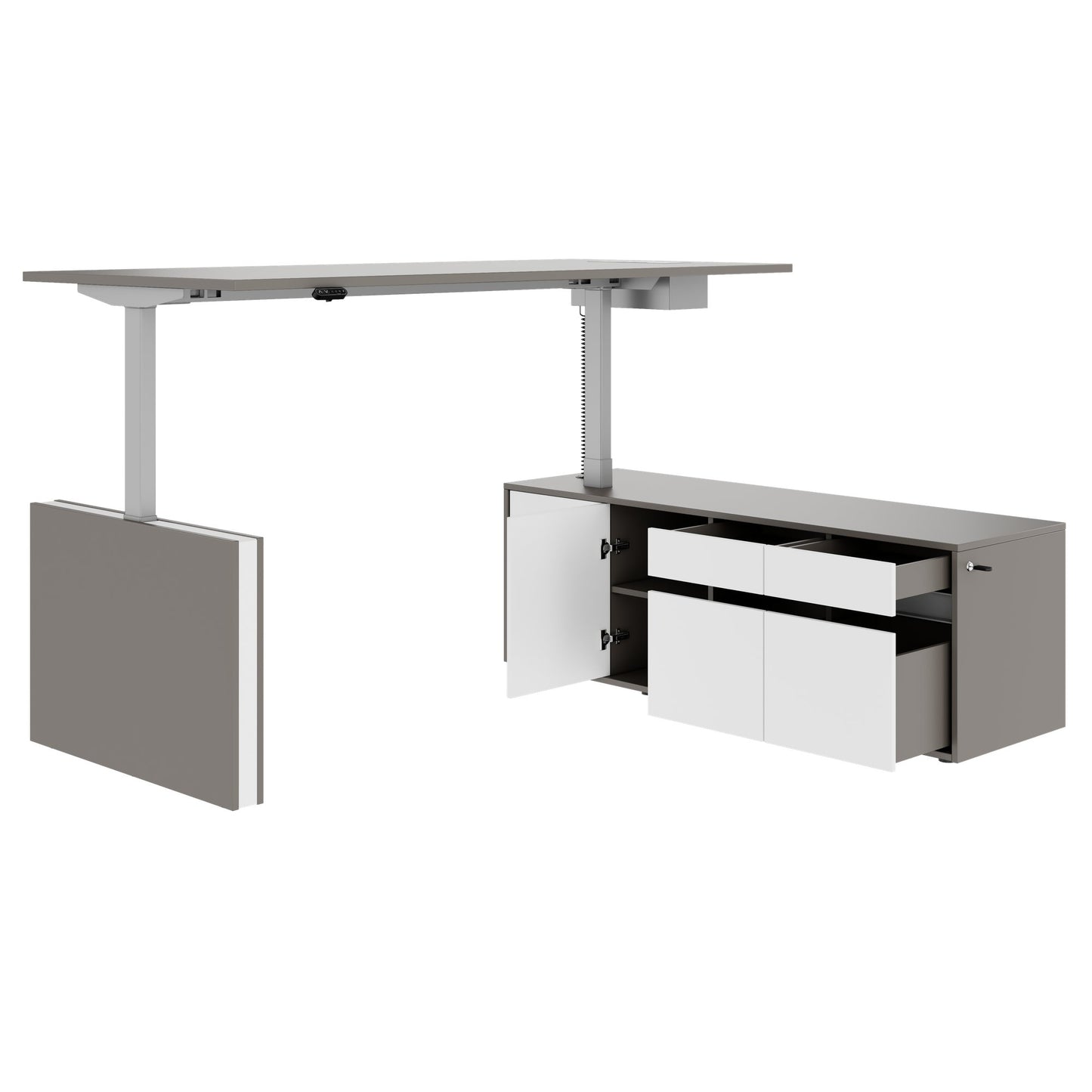 MOTION 2-Motoren-Schreibtisch mit Sideboard | Elektrisch höhenverstellbar, 2000 x 1800 mm, Cubanitgrau
