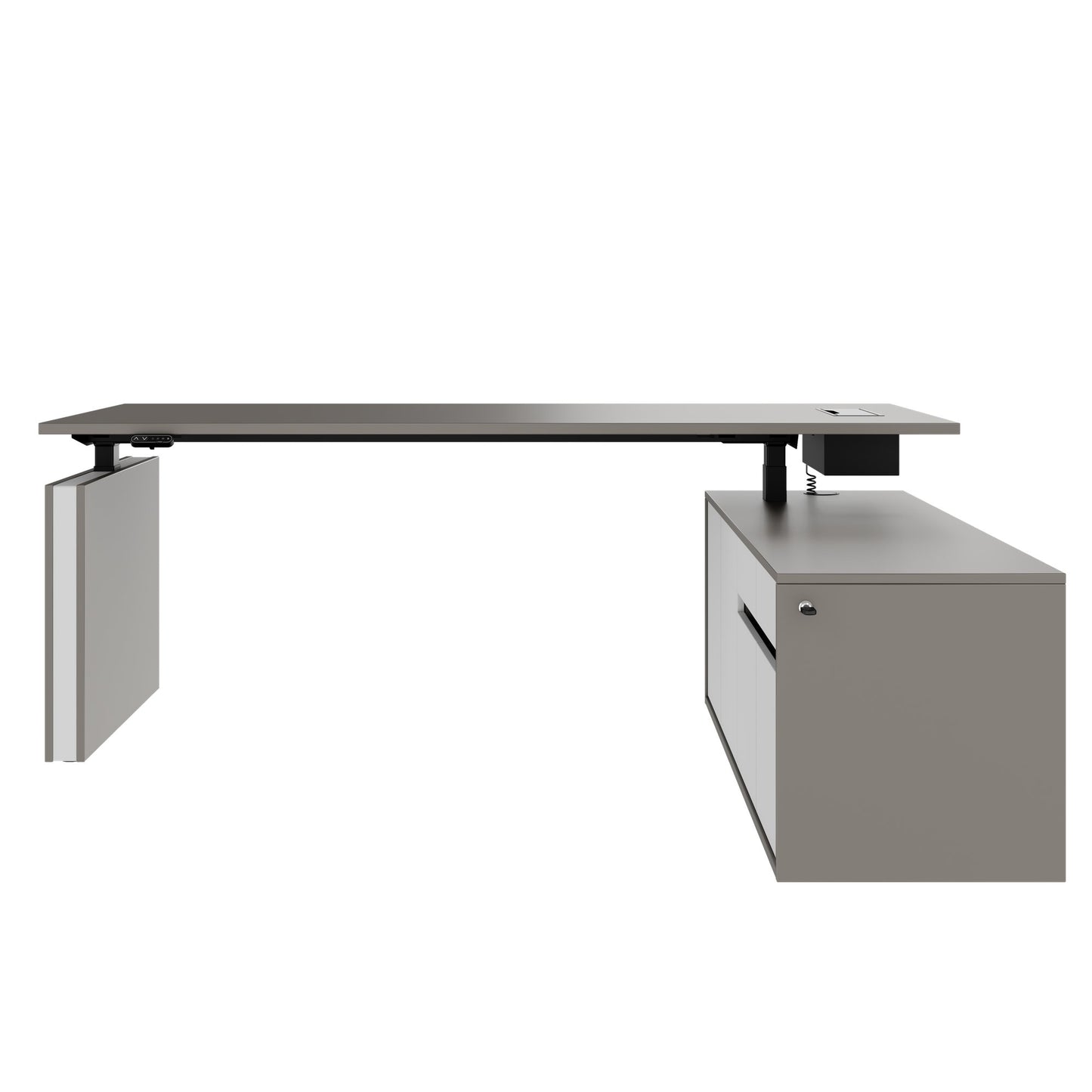 MOTION 2-Motoren-Schreibtisch mit Sideboard | Elektrisch höhenverstellbar, 2000 x 1800 mm, Cubanitgrau