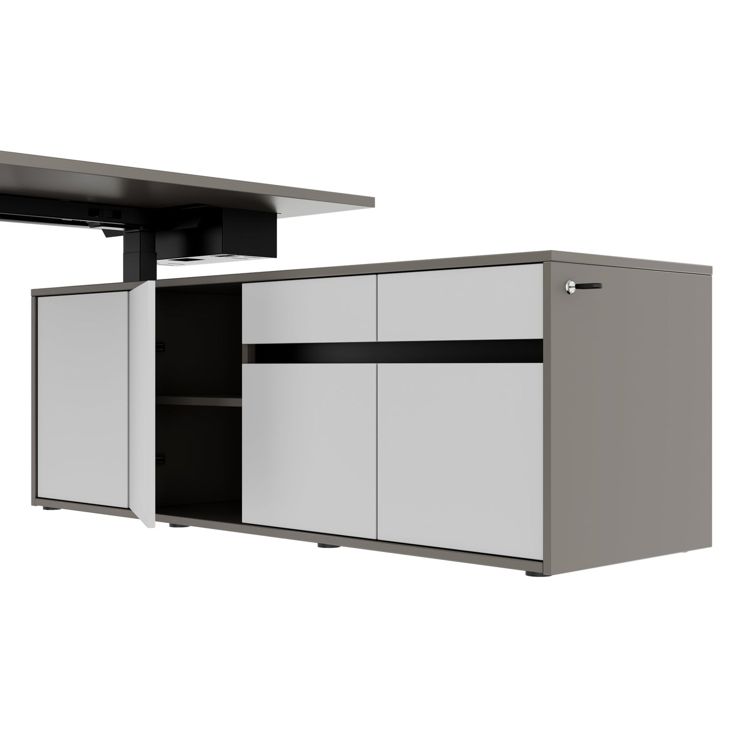 MOTION 2-Motoren-Schreibtisch mit Sideboard | Elektrisch höhenverstellbar, 2000 x 1800 mm, Cubanitgrau