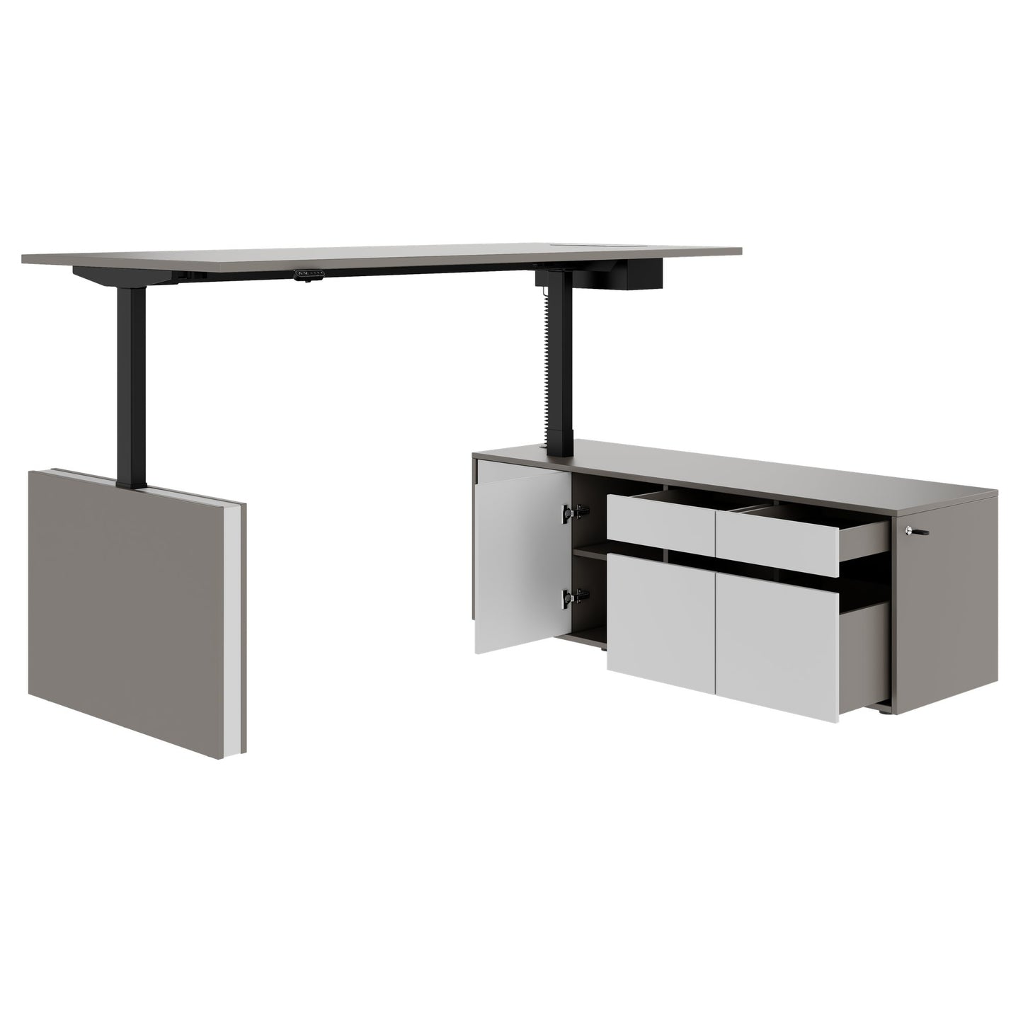 MOTION 2-Motoren-Schreibtisch mit Sideboard | Elektrisch höhenverstellbar, 2000 x 1800 mm, Cubanitgrau