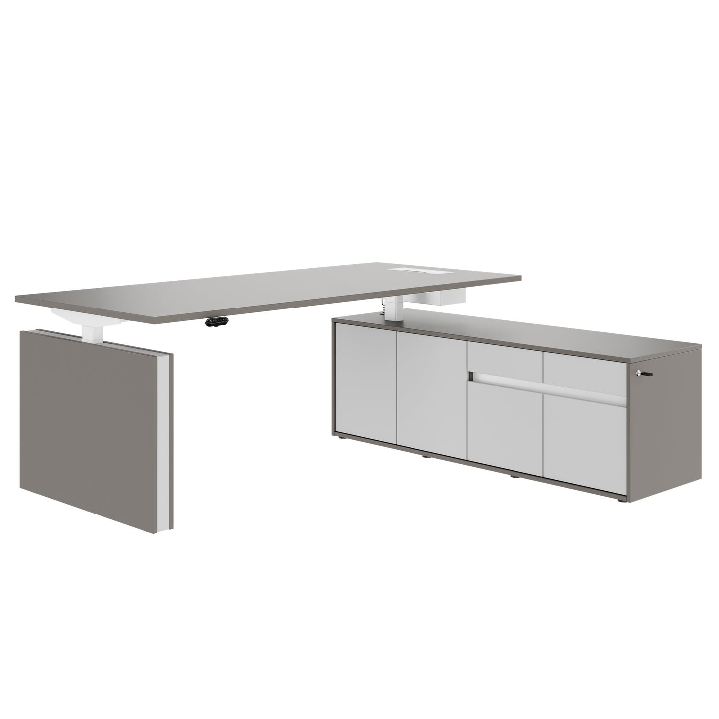MOTION 2-Motoren-Schreibtisch mit Sideboard | Elektrisch höhenverstellbar, 2000 x 1800 mm, Cubanitgrau