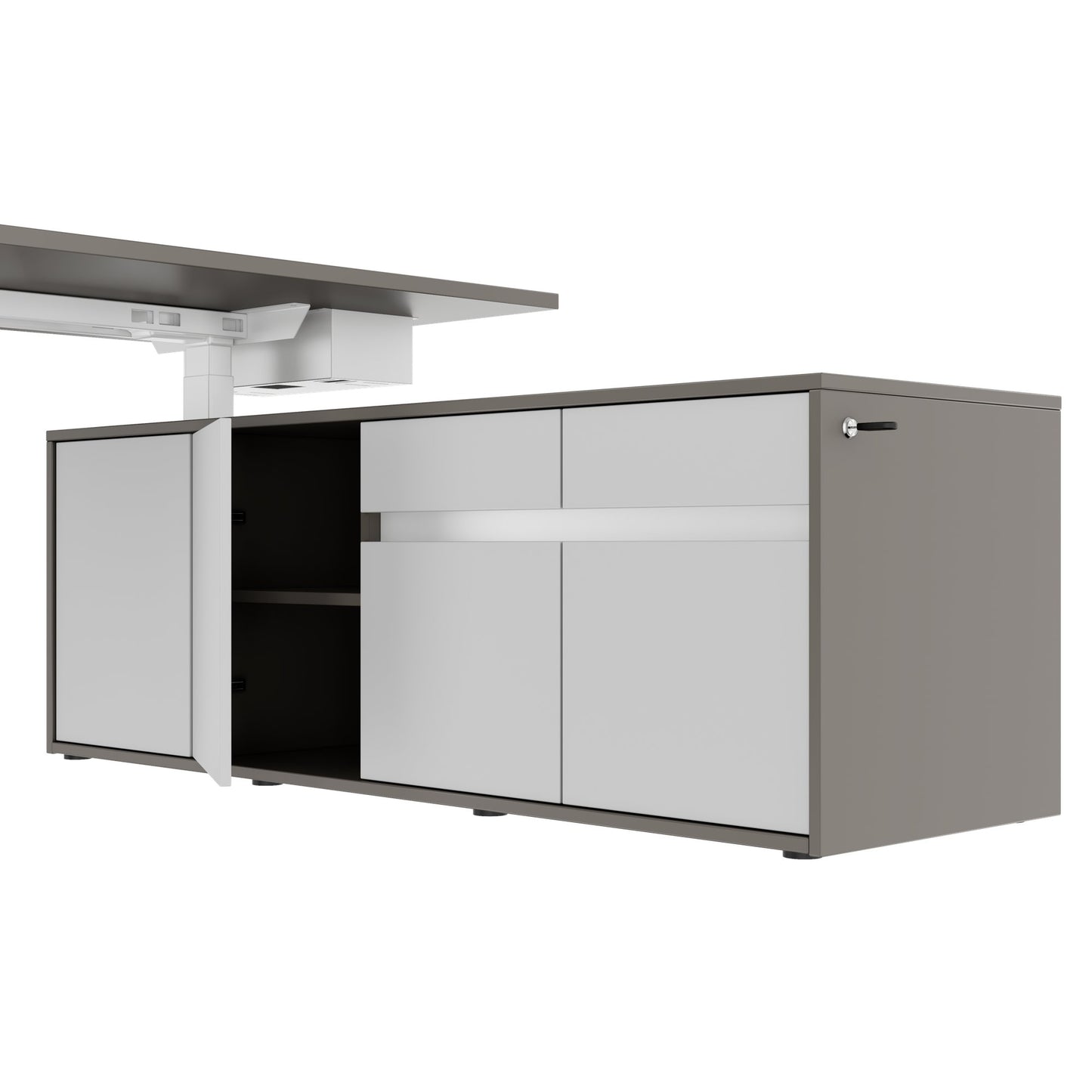 MOTION 2-Motoren-Schreibtisch mit Sideboard | Elektrisch höhenverstellbar, 2000 x 1800 mm, Cubanitgrau