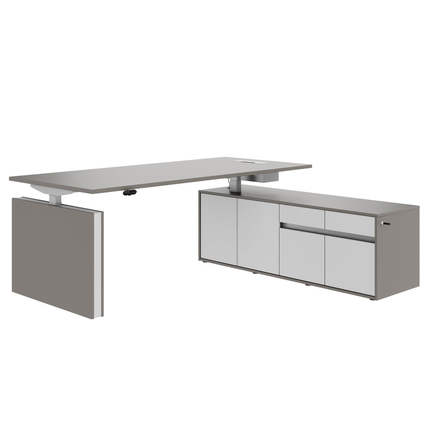MOTION 2-Motoren-Schreibtisch mit Sideboard | Elektrisch höhenverstellbar, 2000 x 1800 mm, Cubanitgrau