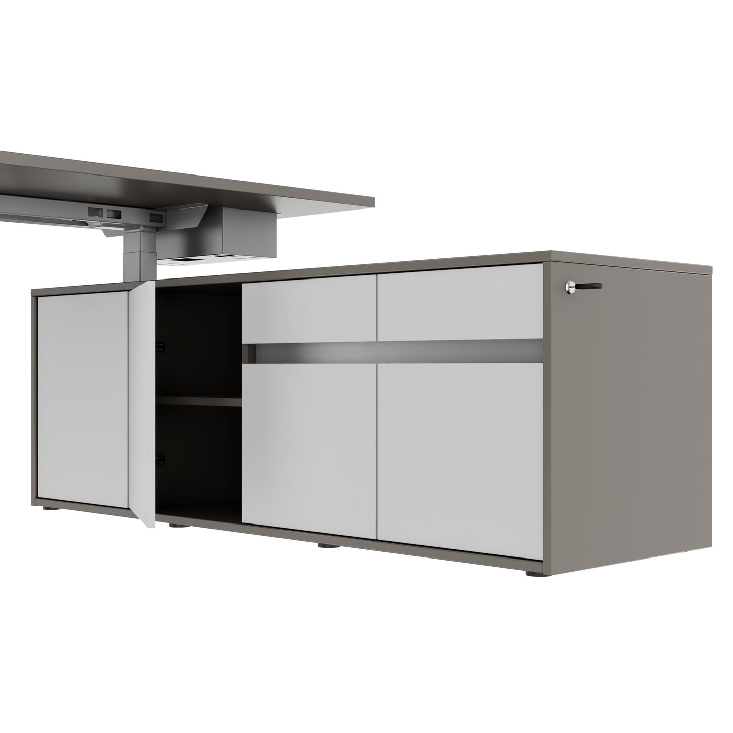 MOTION 2-Motoren-Schreibtisch mit Sideboard | Elektrisch höhenverstellbar, 2000 x 1800 mm, Cubanitgrau