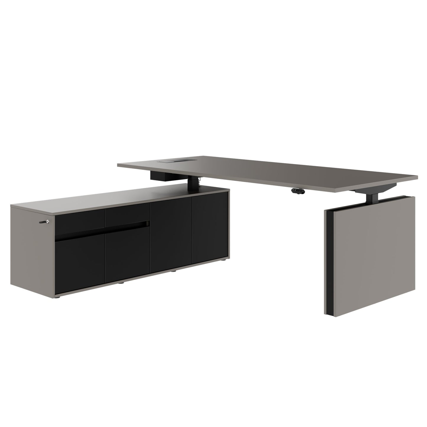 MOTION 2-Motoren-Schreibtisch mit Sideboard | Elektrisch höhenverstellbar, 2000 x 1800 mm, Cubanitgrau