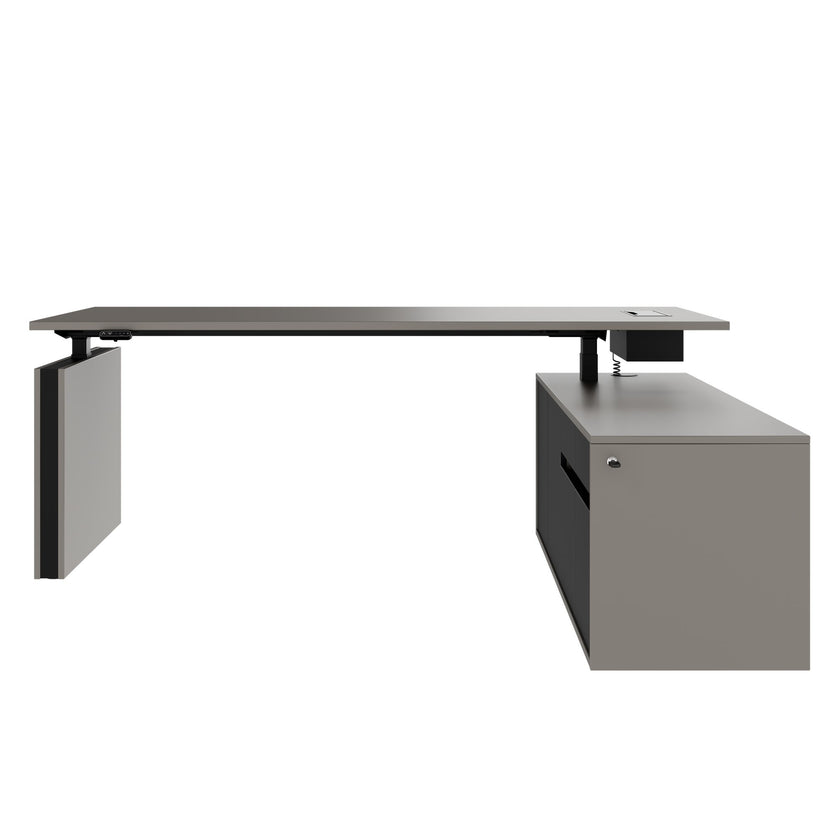 MOTION 2-Motoren-Schreibtisch mit Sideboard | Elektrisch höhenverstellbar, 2000 x 1800 mm, Cubanitgrau