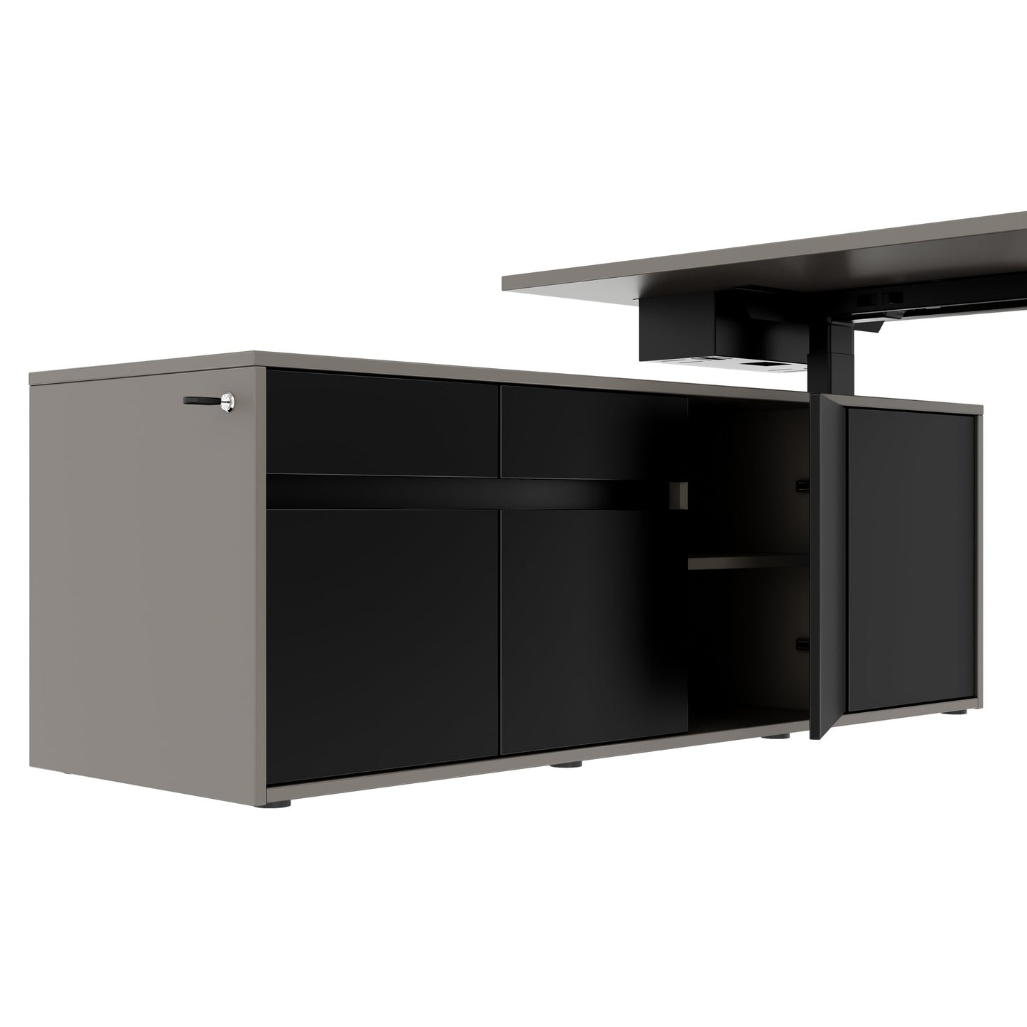 MOTION 2-Motoren-Schreibtisch mit Sideboard | Elektrisch höhenverstellbar, 2000 x 1800 mm, Cubanitgrau