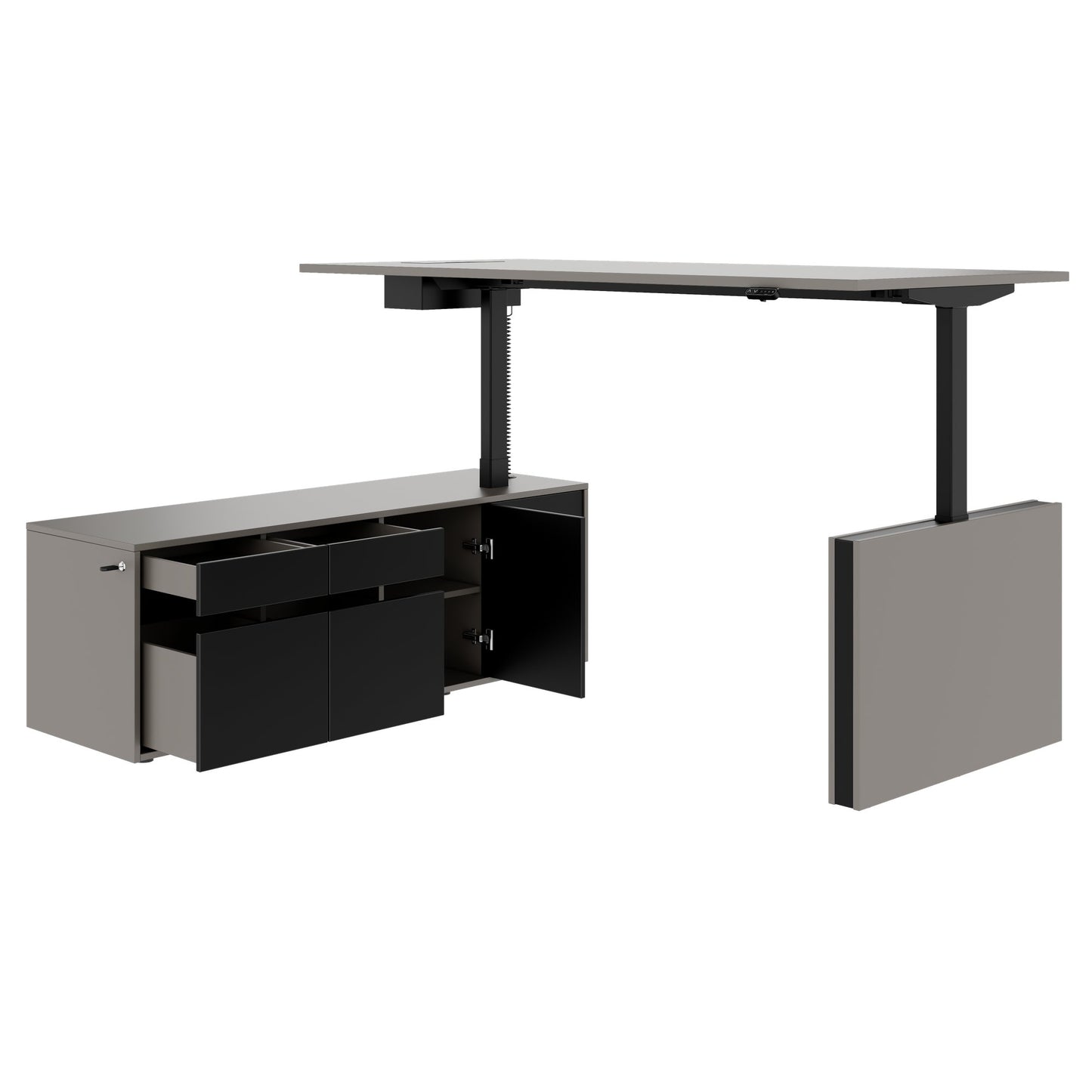 MOTION 2-Motoren-Schreibtisch mit Sideboard | Elektrisch höhenverstellbar, 2000 x 1800 mm, Cubanitgrau