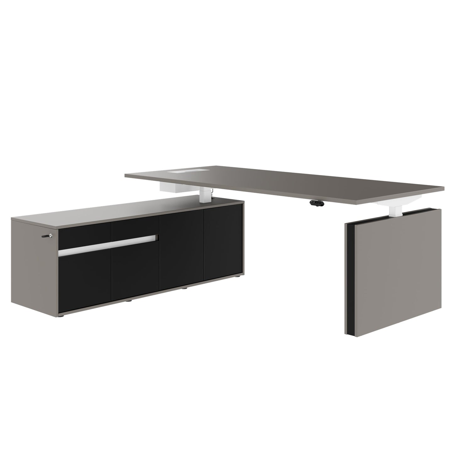 MOTION 2-Motoren-Schreibtisch mit Sideboard | Elektrisch höhenverstellbar, 2000 x 1800 mm, Cubanitgrau