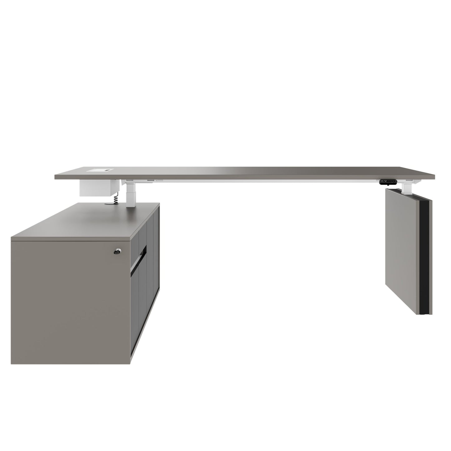 MOTION 2-Motoren-Schreibtisch mit Sideboard | Elektrisch höhenverstellbar, 2000 x 1800 mm, Cubanitgrau