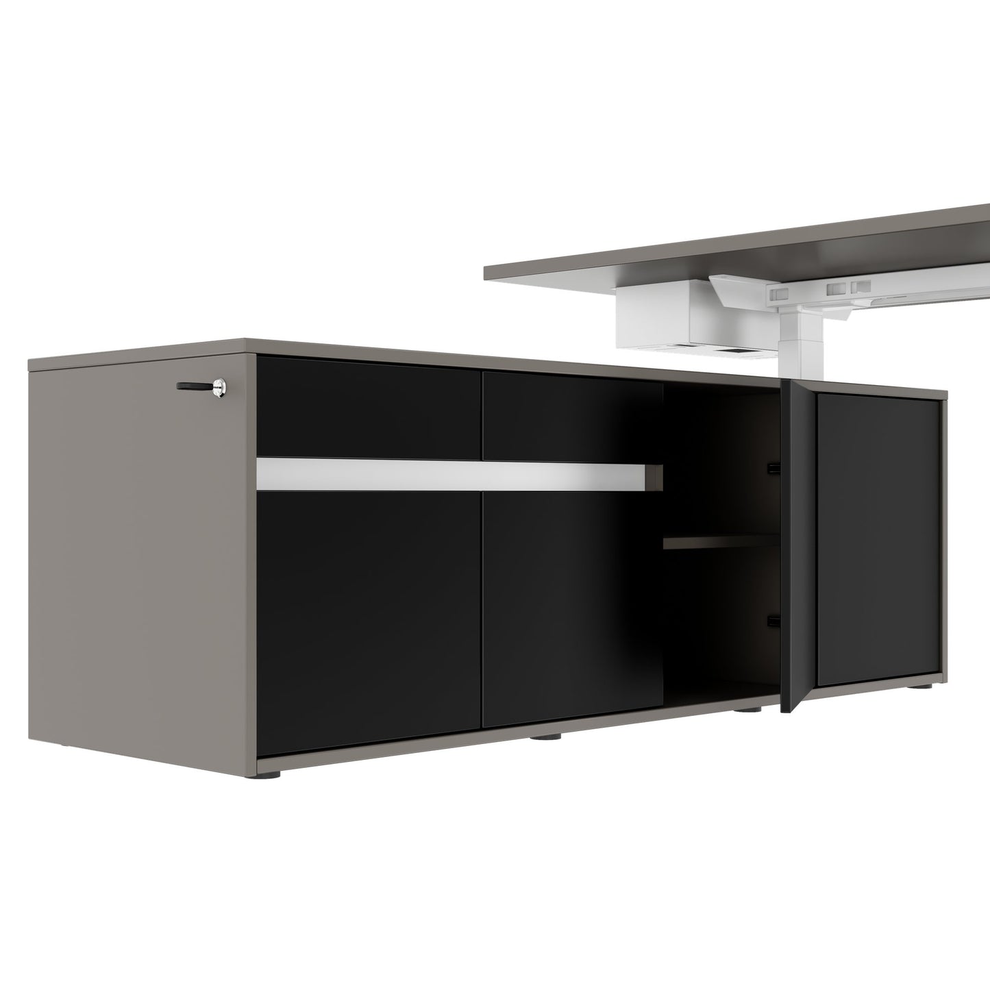 MOTION 2-Motoren-Schreibtisch mit Sideboard | Elektrisch höhenverstellbar, 2000 x 1800 mm, Cubanitgrau
