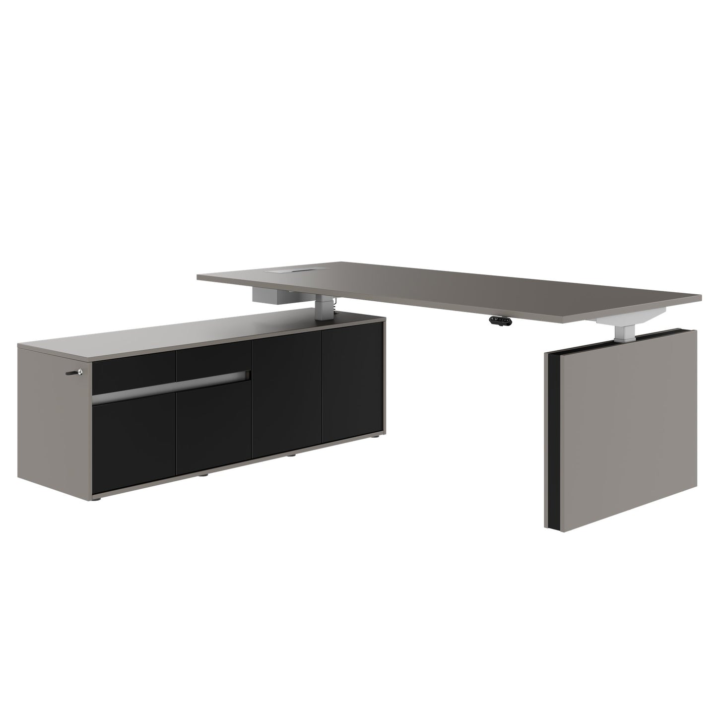 MOTION 2-Motoren-Schreibtisch mit Sideboard | Elektrisch höhenverstellbar, 2000 x 1800 mm, Cubanitgrau