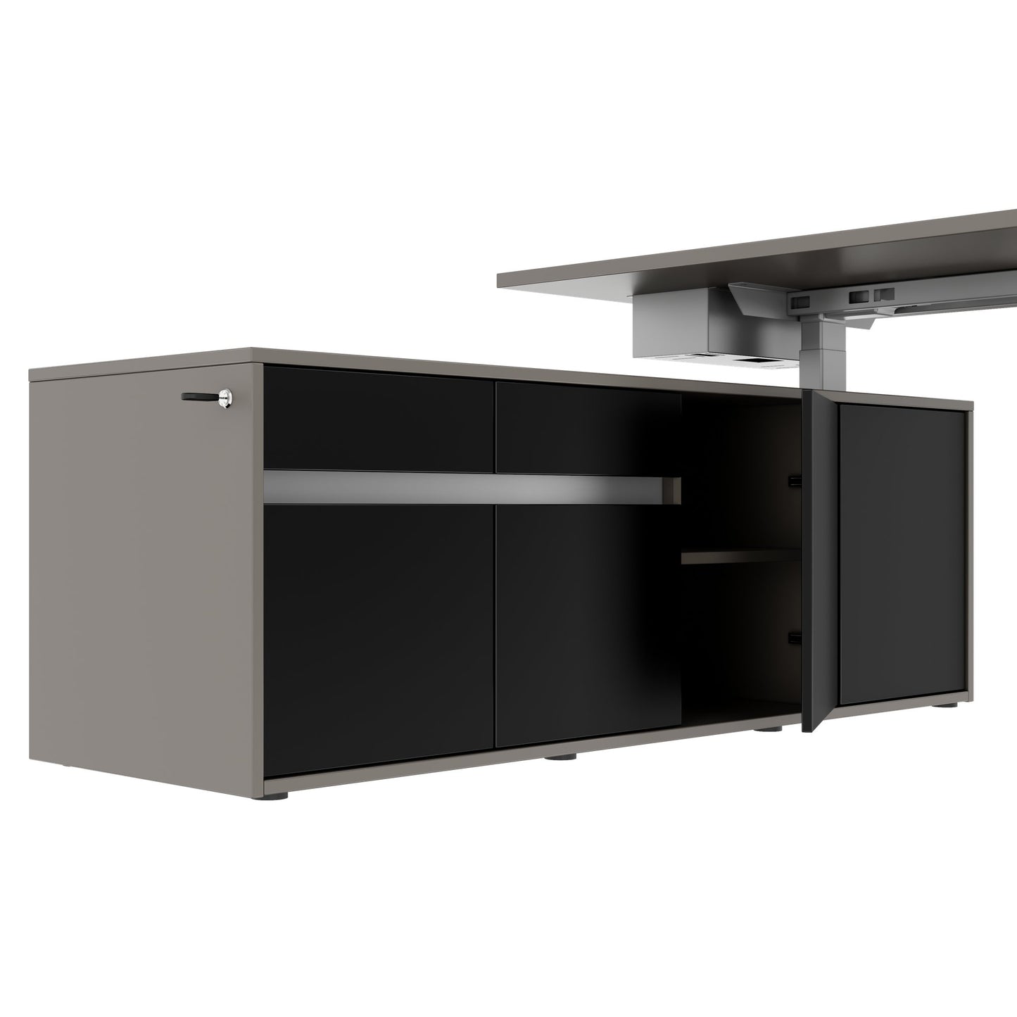 MOTION 2-Motoren-Schreibtisch mit Sideboard | Elektrisch höhenverstellbar, 2000 x 1800 mm, Cubanitgrau