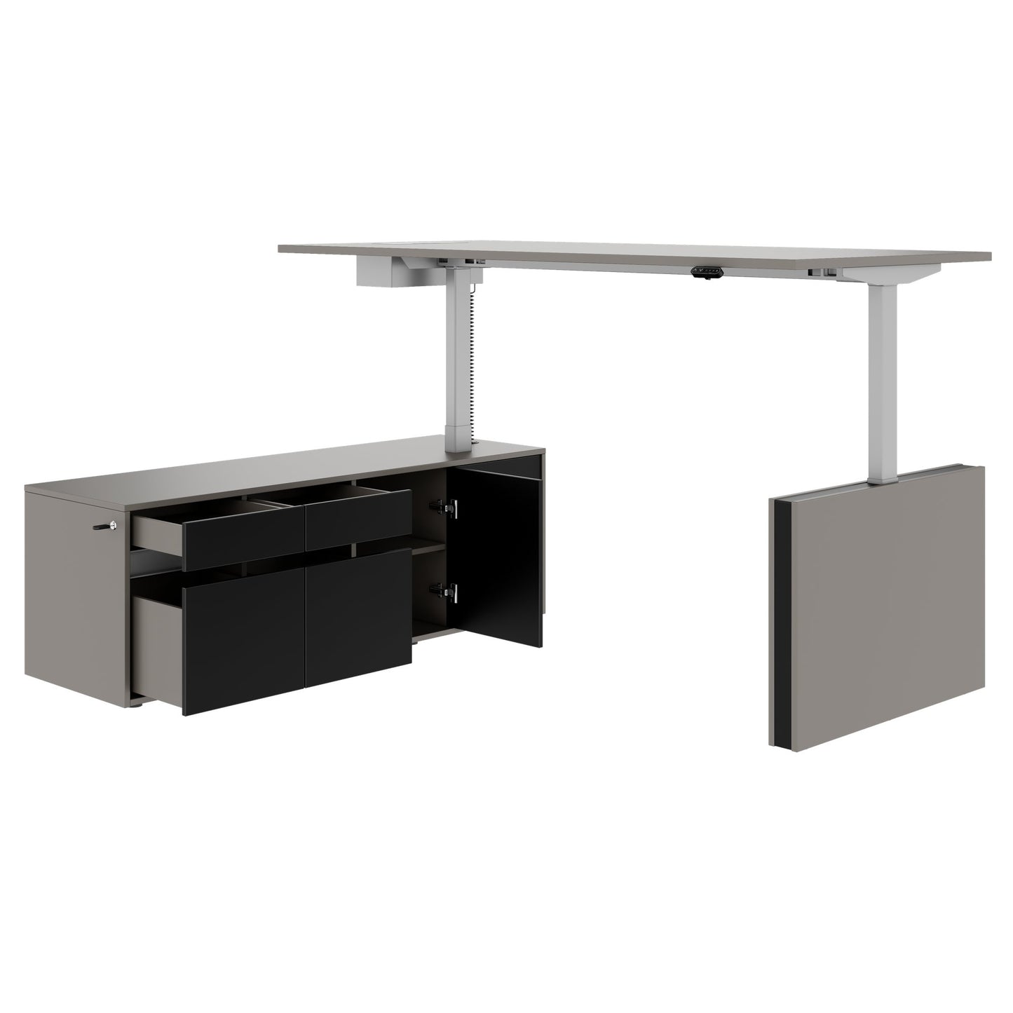 MOTION 2-Motoren-Schreibtisch mit Sideboard | Elektrisch höhenverstellbar, 2000 x 1800 mm, Cubanitgrau