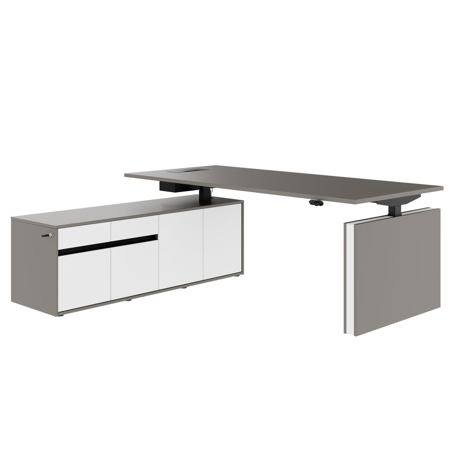 MOTION 2-Motoren-Schreibtisch mit Sideboard | Elektrisch höhenverstellbar, 2000 x 1800 mm, Cubanitgrau