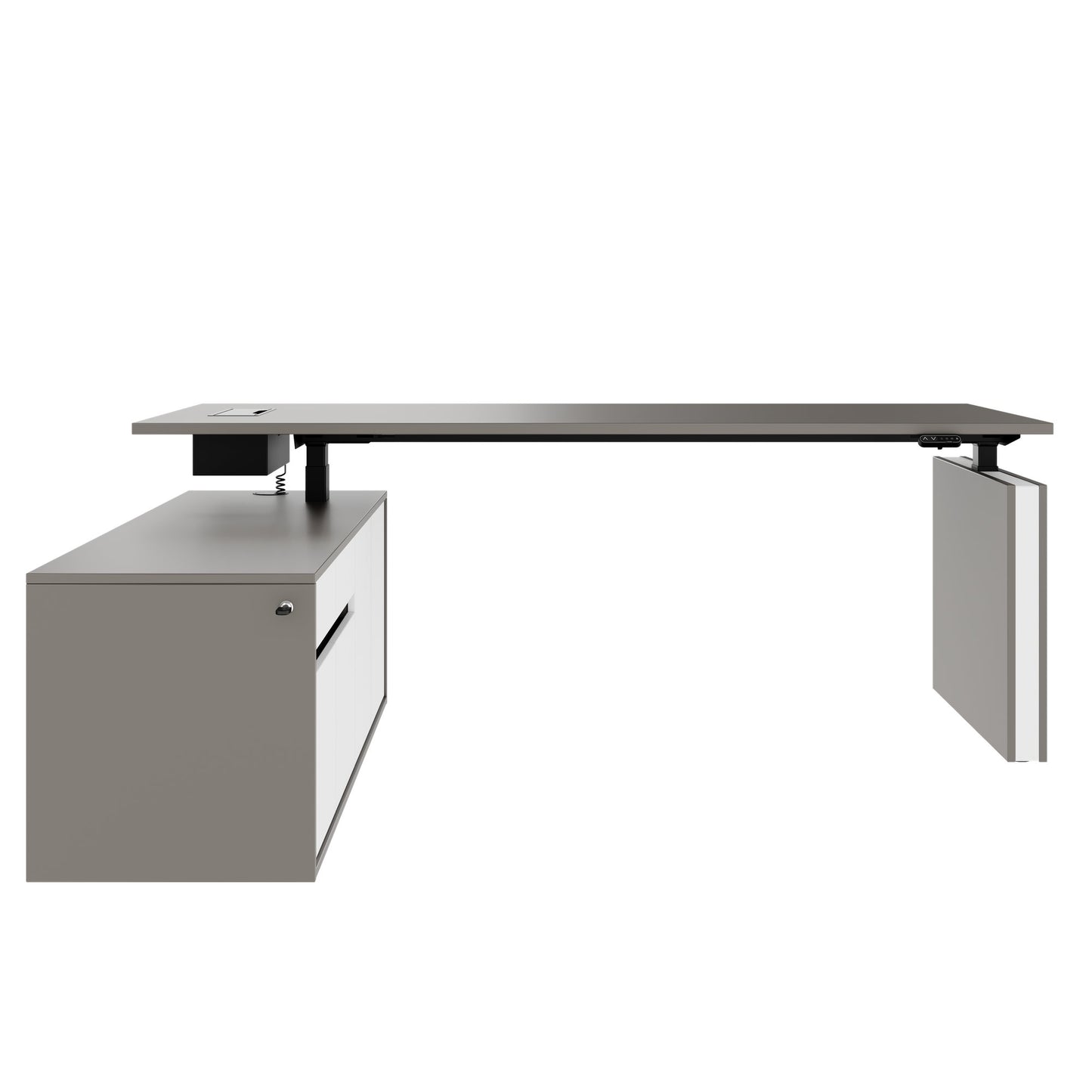 MOTION 2-Motoren-Schreibtisch mit Sideboard | Elektrisch höhenverstellbar, 2000 x 1800 mm, Cubanitgrau