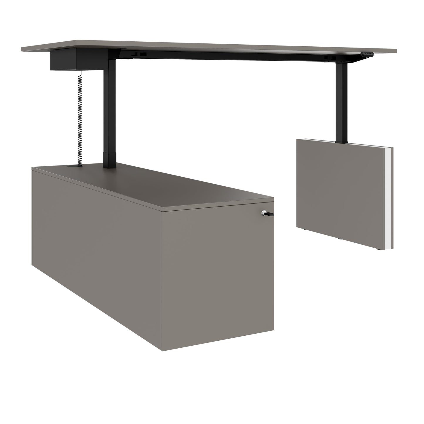 MOTION 2-Motoren-Schreibtisch mit Sideboard | Elektrisch höhenverstellbar, 2000 x 1800 mm, Cubanitgrau