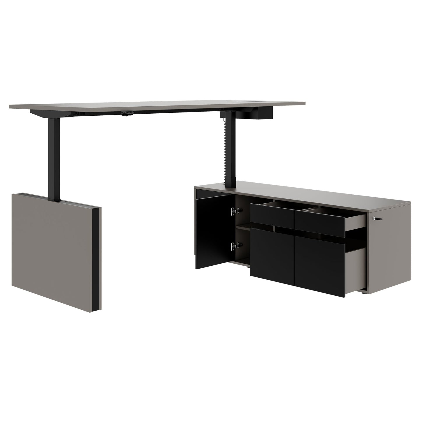 MOTION 2-Motoren-Schreibtisch mit Sideboard | Elektrisch höhenverstellbar, 2000 x 1800 mm, Cubanitgrau