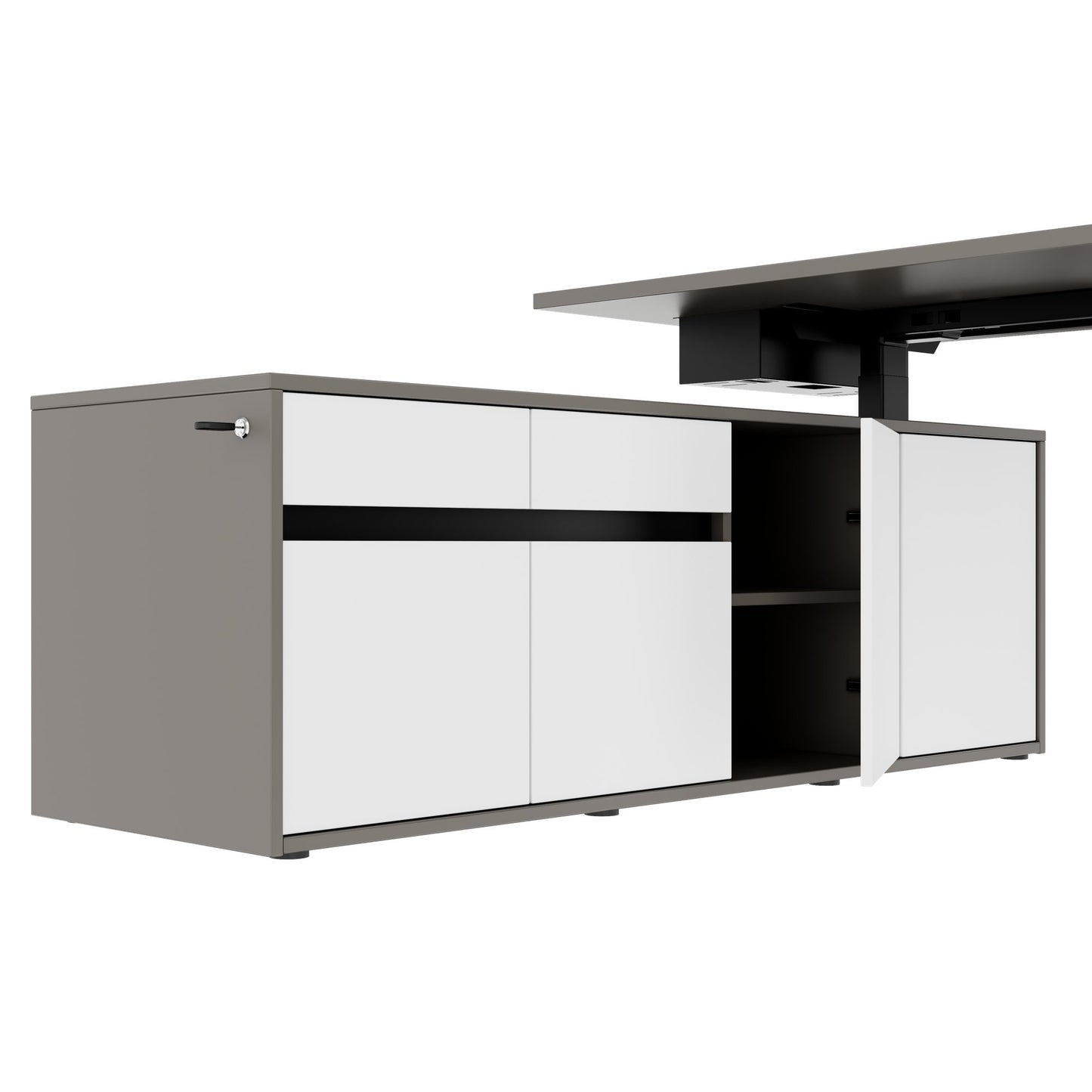MOTION 2-Motoren-Schreibtisch mit Sideboard | Elektrisch höhenverstellbar, 2000 x 1800 mm, Cubanitgrau
