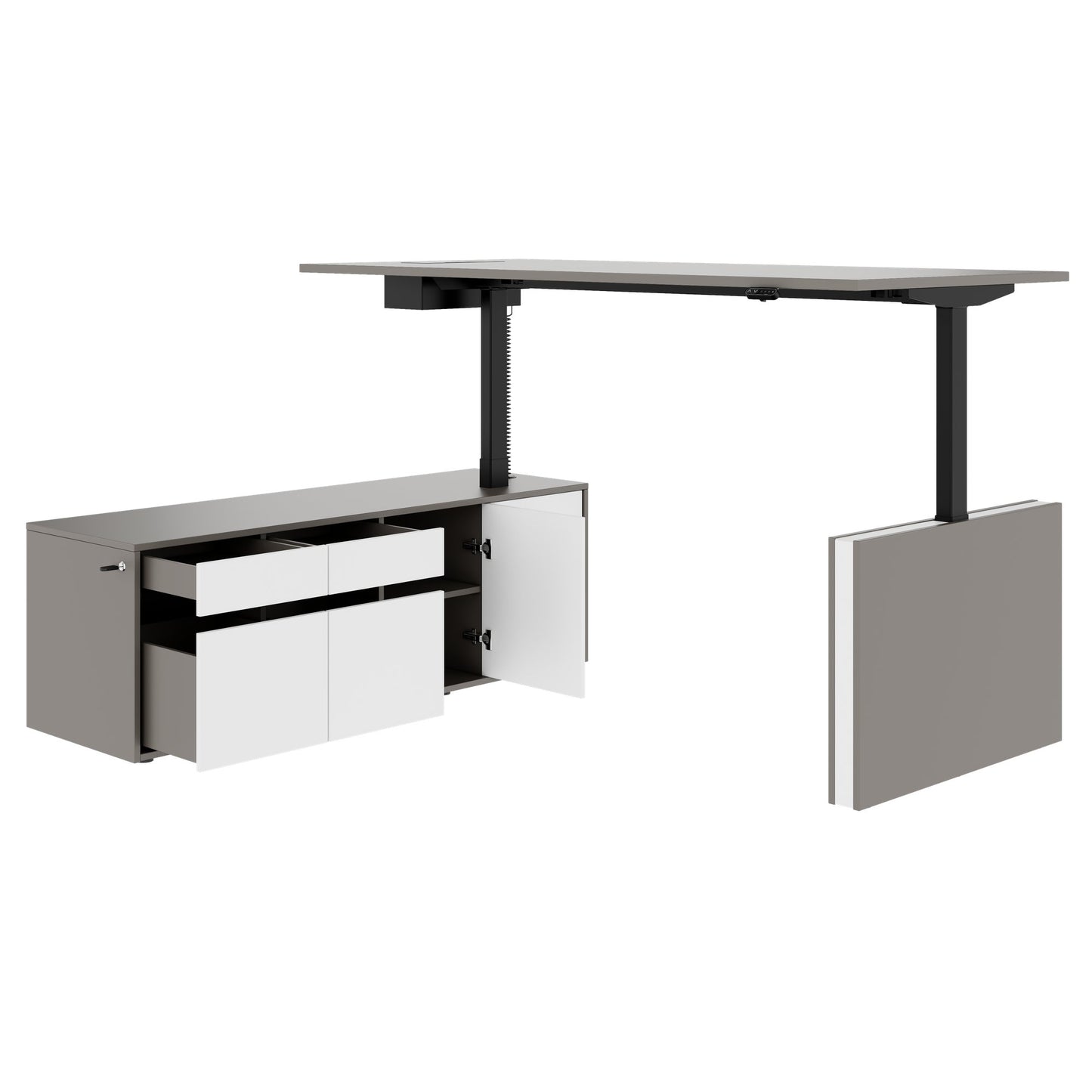 MOTION 2-Motoren-Schreibtisch mit Sideboard | Elektrisch höhenverstellbar, 2000 x 1800 mm, Cubanitgrau