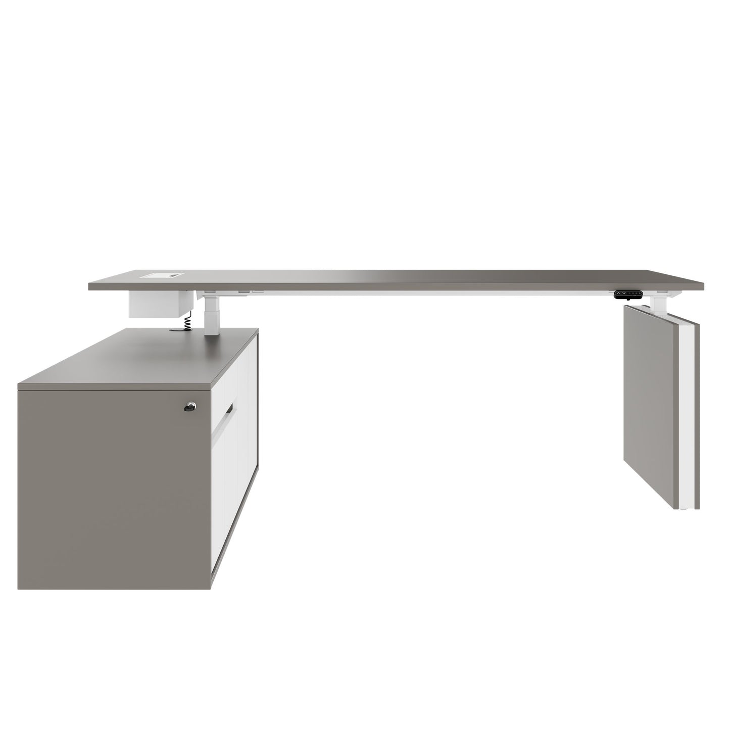 MOTION 2-Motoren-Schreibtisch mit Sideboard | Elektrisch höhenverstellbar, 2000 x 1800 mm, Cubanitgrau