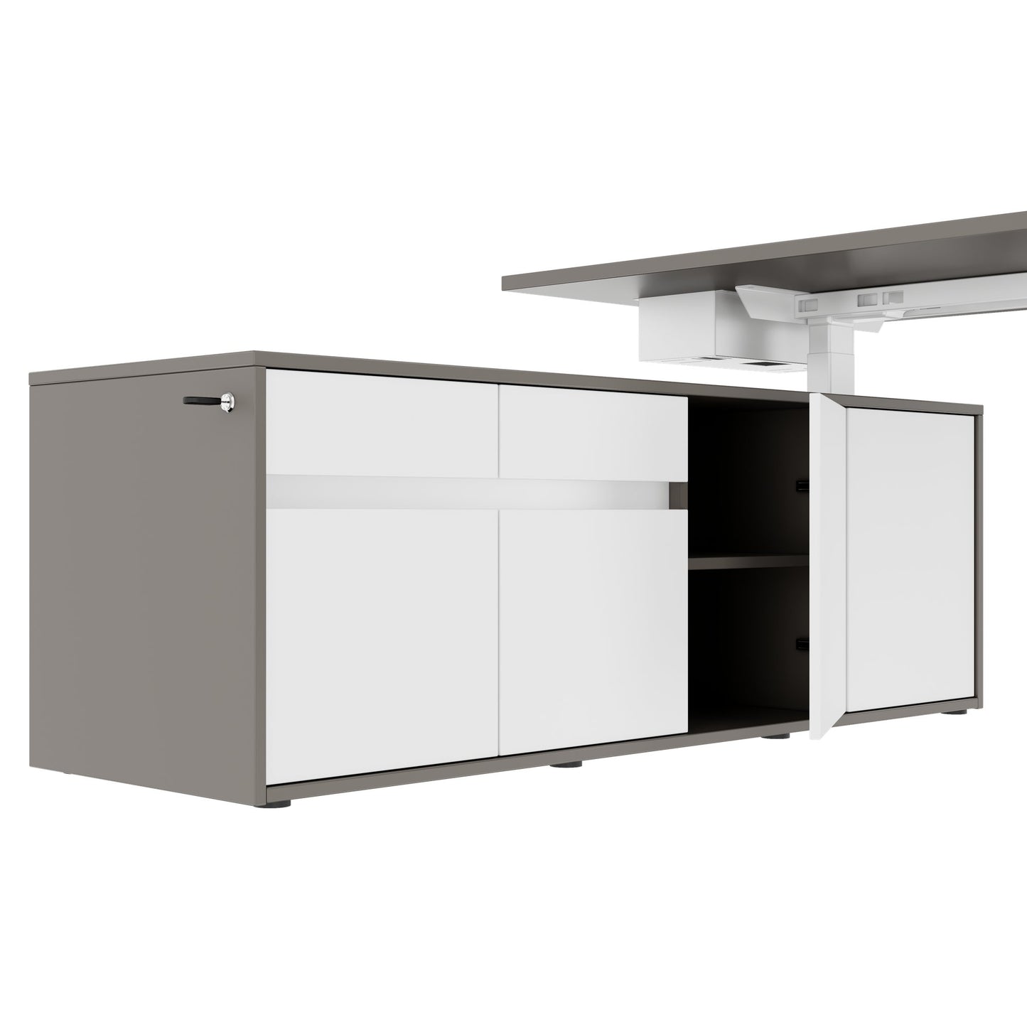 MOTION 2-Motoren-Schreibtisch mit Sideboard | Elektrisch höhenverstellbar, 2000 x 1800 mm, Cubanitgrau