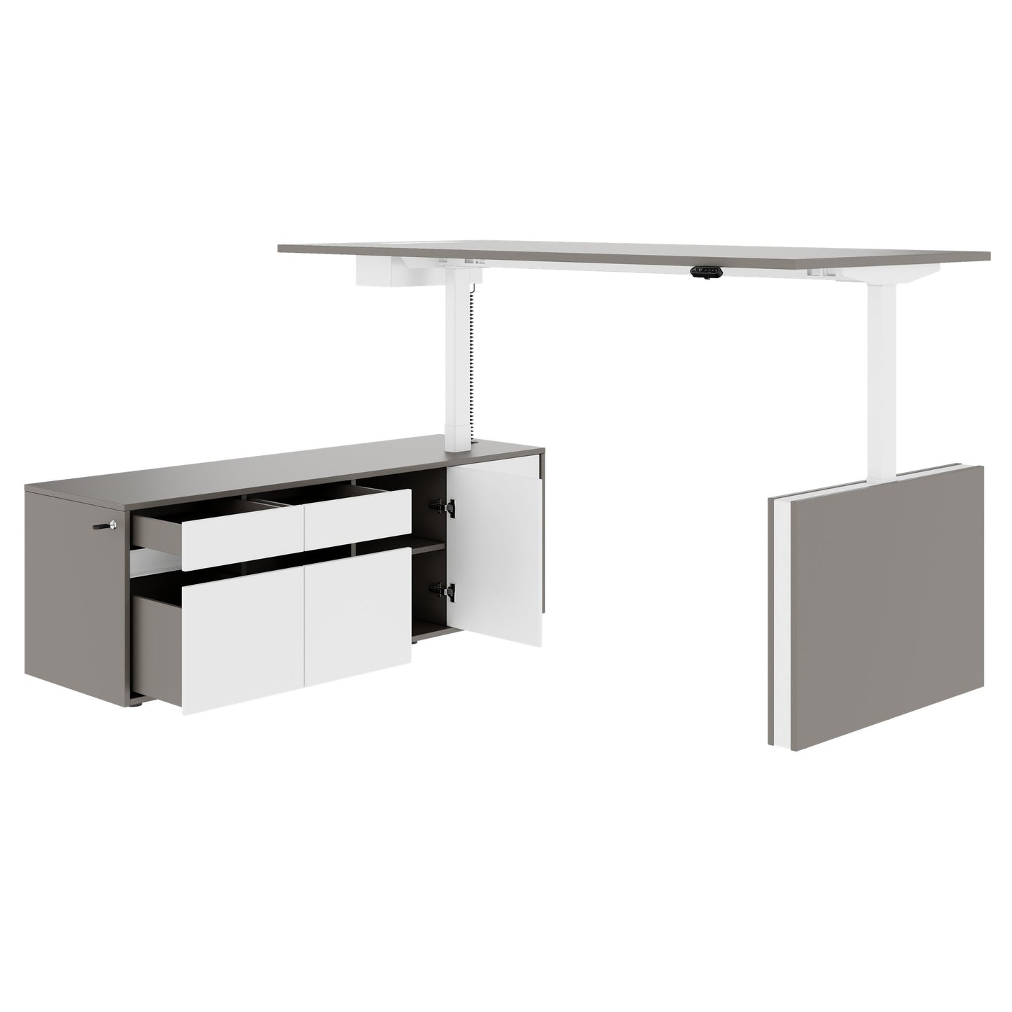 MOTION 2-Motoren-Schreibtisch mit Sideboard | Elektrisch höhenverstellbar, 2000 x 1800 mm, Cubanitgrau