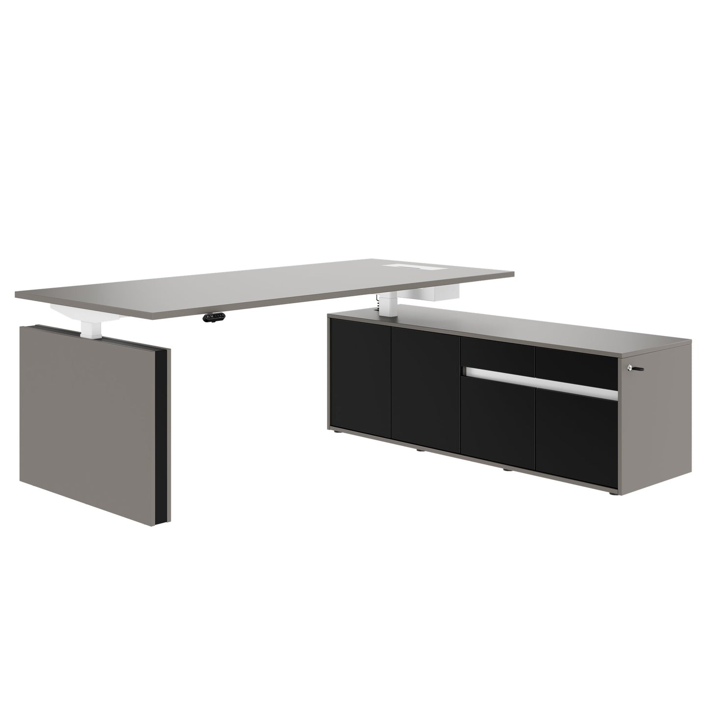 MOTION 2-Motoren-Schreibtisch mit Sideboard | Elektrisch höhenverstellbar, 2000 x 1800 mm, Cubanitgrau