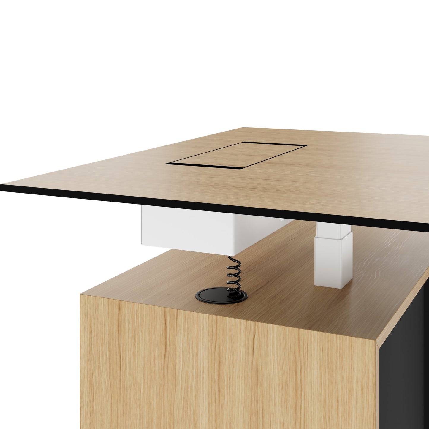 MOTION 2 motor desk with sideboard | Electrically height adjustable, 2000 x 1800 mm, oak veneer