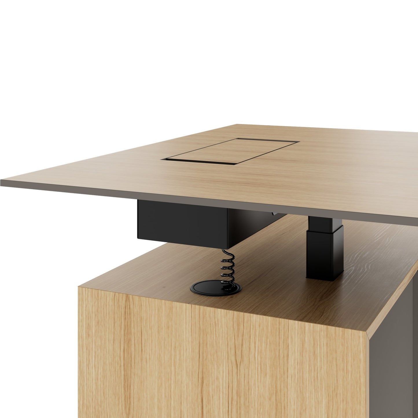 MOTION 2 motor desk with sideboard | Electrically height adjustable, 2000 x 1800 mm, oak veneer