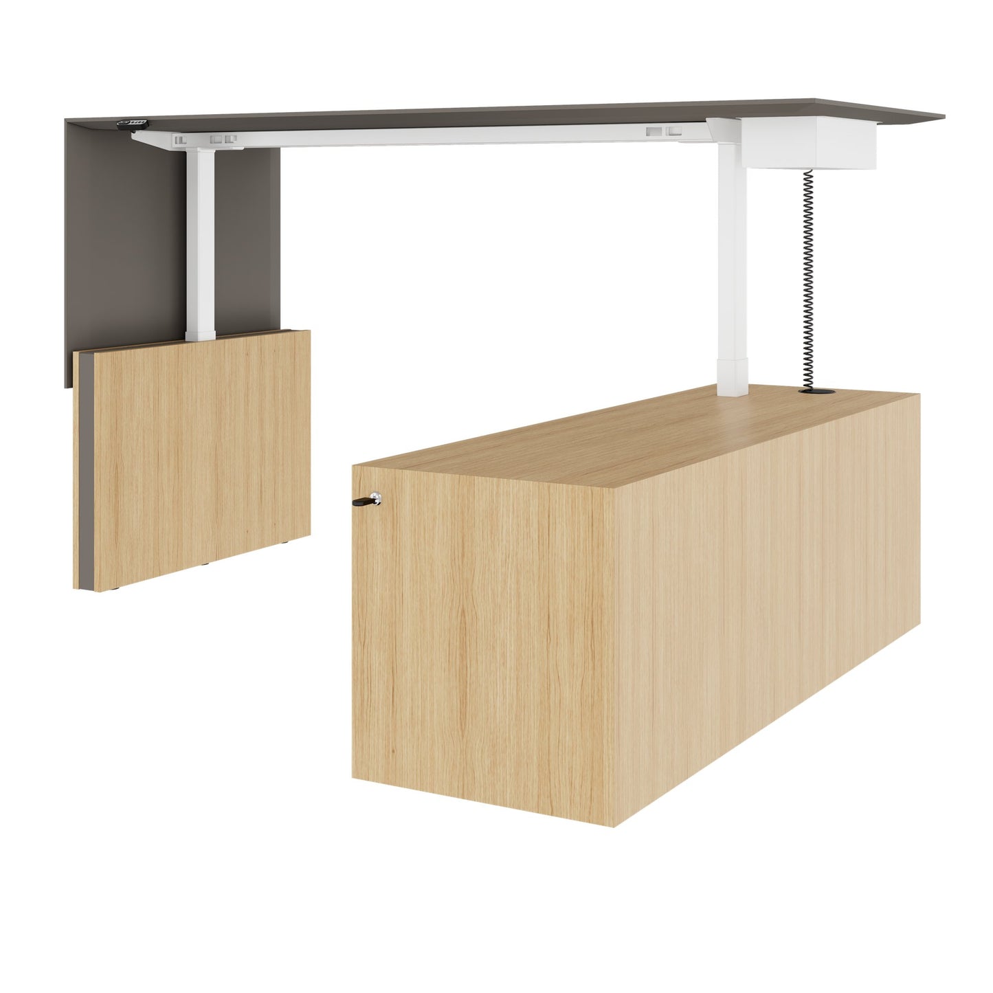 MOTION 2 motor desk with sideboard | Electrically height adjustable, 2000 x 1800 mm, oak veneer