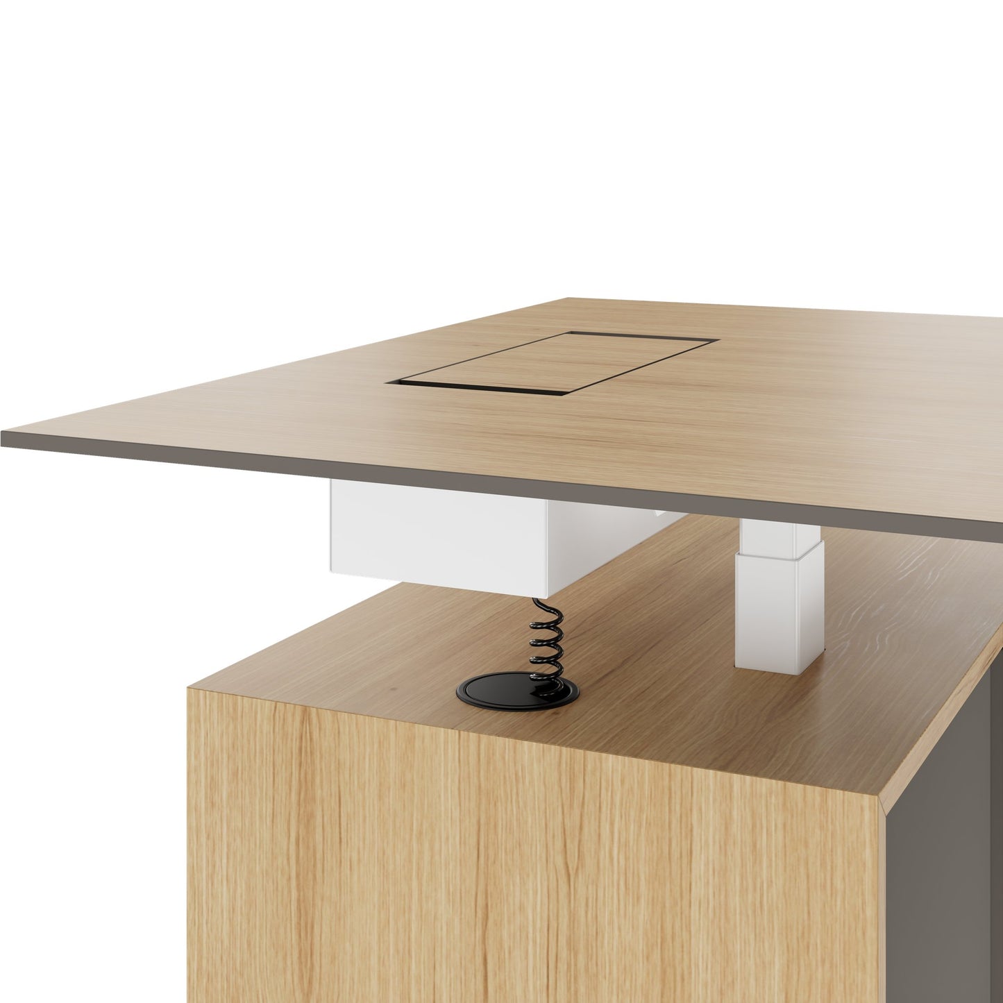 MOTION 2 motor desk with sideboard | Electrically height adjustable, 2000 x 1800 mm, oak veneer