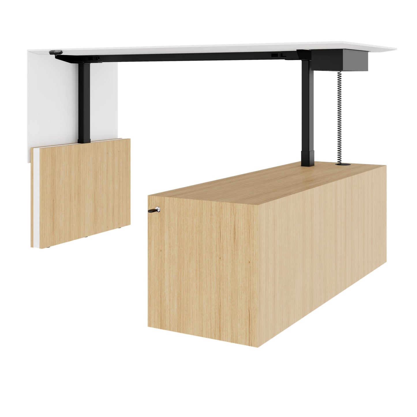 MOTION Bureau à 2 moteurs avec buffet | Réglable à hauteur électrique, 2000 x 1800 mm, placage en chêne