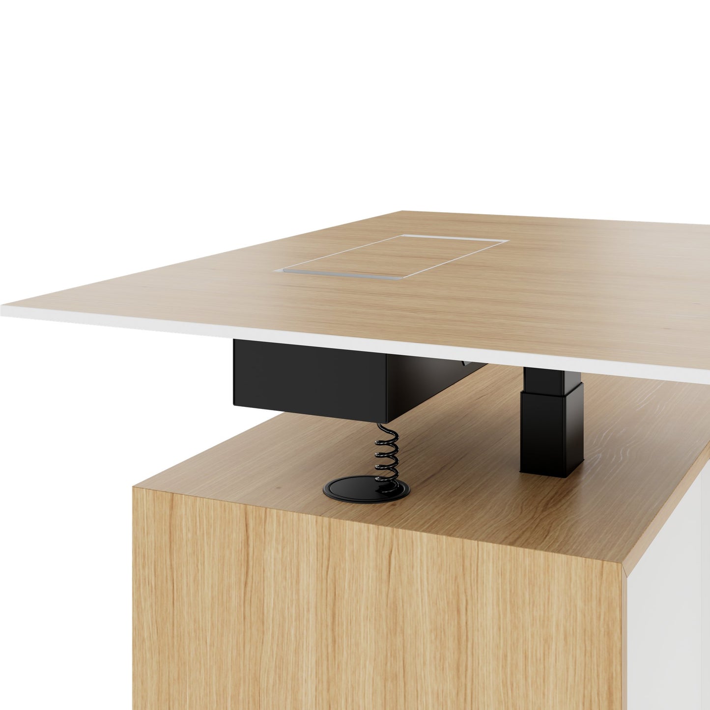 MOTION 2 motor desk with sideboard | Electrically height adjustable, 2000 x 1800 mm, oak veneer