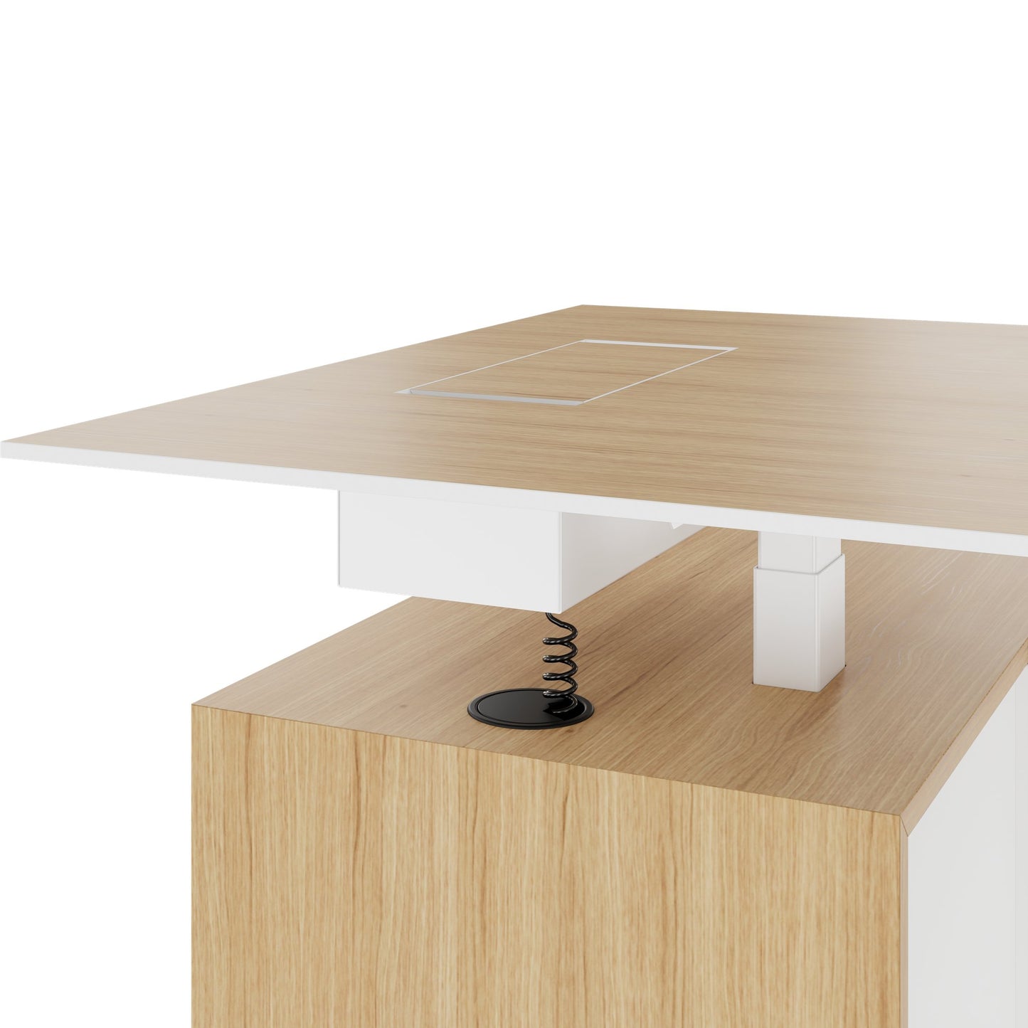 MOTION 2 motor desk with sideboard | Electrically height adjustable, 2000 x 1800 mm, oak veneer