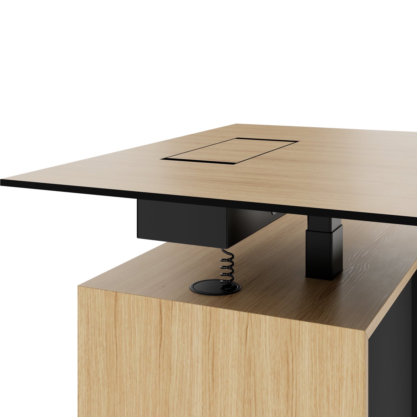 MOTION 2 motor desk with sideboard | Electrically height adjustable, 2000 x 1800 mm, oak veneer