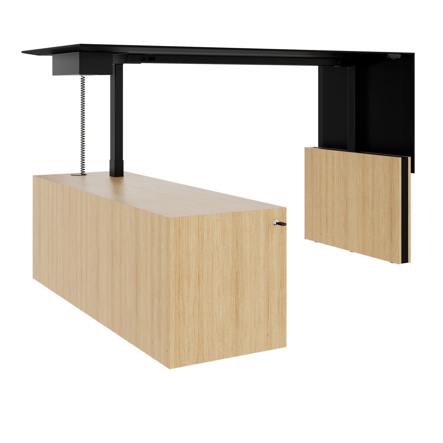 MOTION 2 motor desk with sideboard | Electrically height adjustable, 2000 x 1800 mm, oak veneer