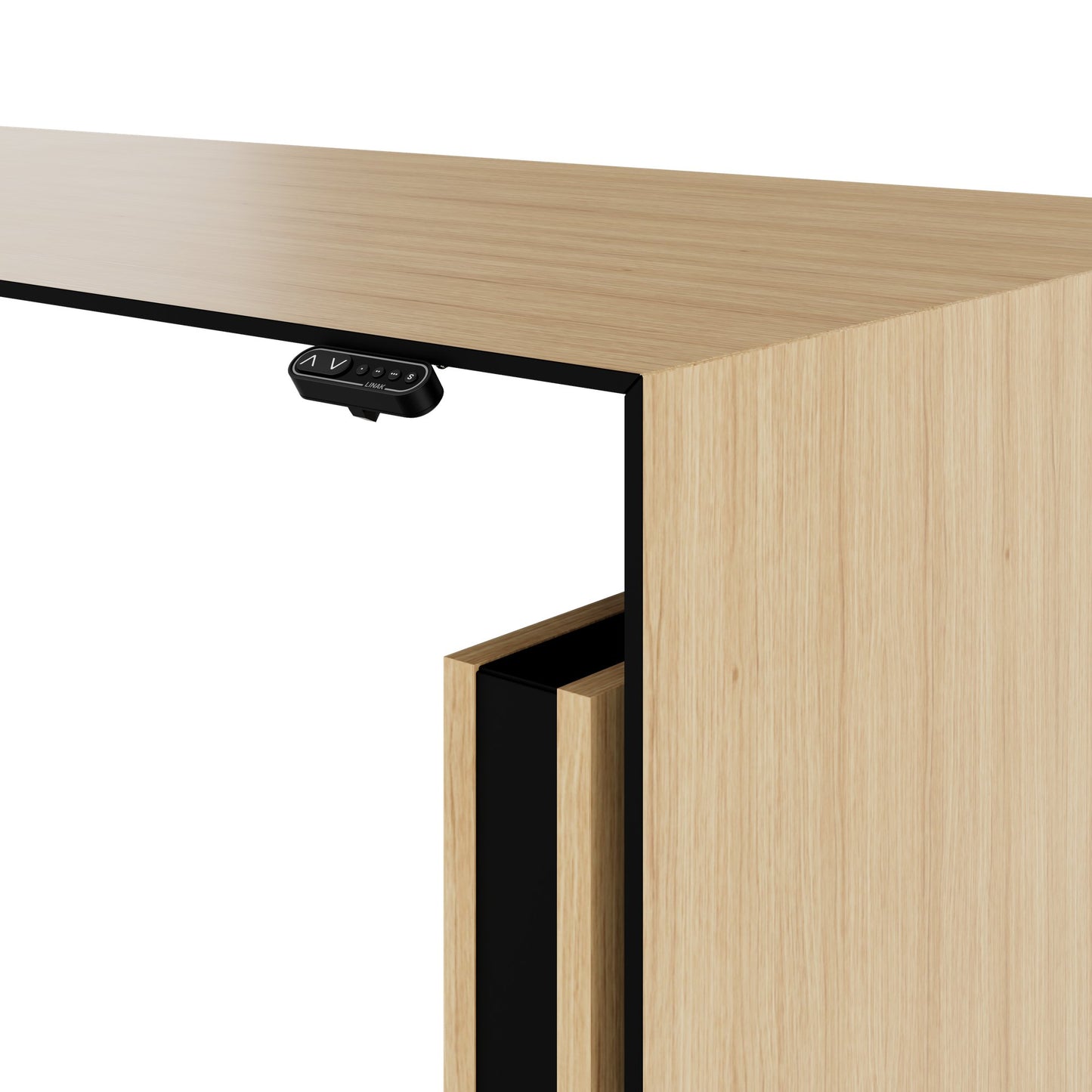 MOTION 2 motor desk with sideboard | Electrically height adjustable, 2000 x 1800 mm, oak veneer