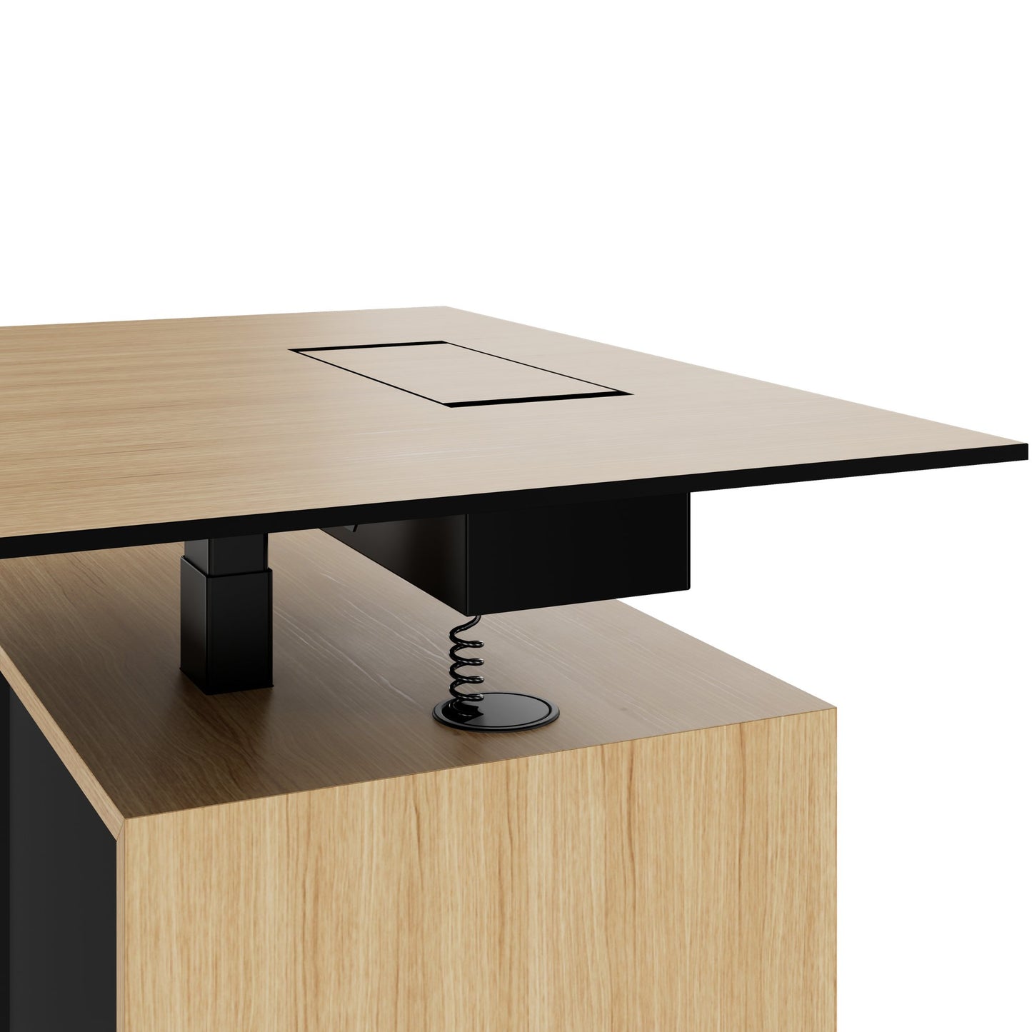 MOTION 2 motor desk with sideboard | Electrically height adjustable, 2000 x 1800 mm, oak veneer
